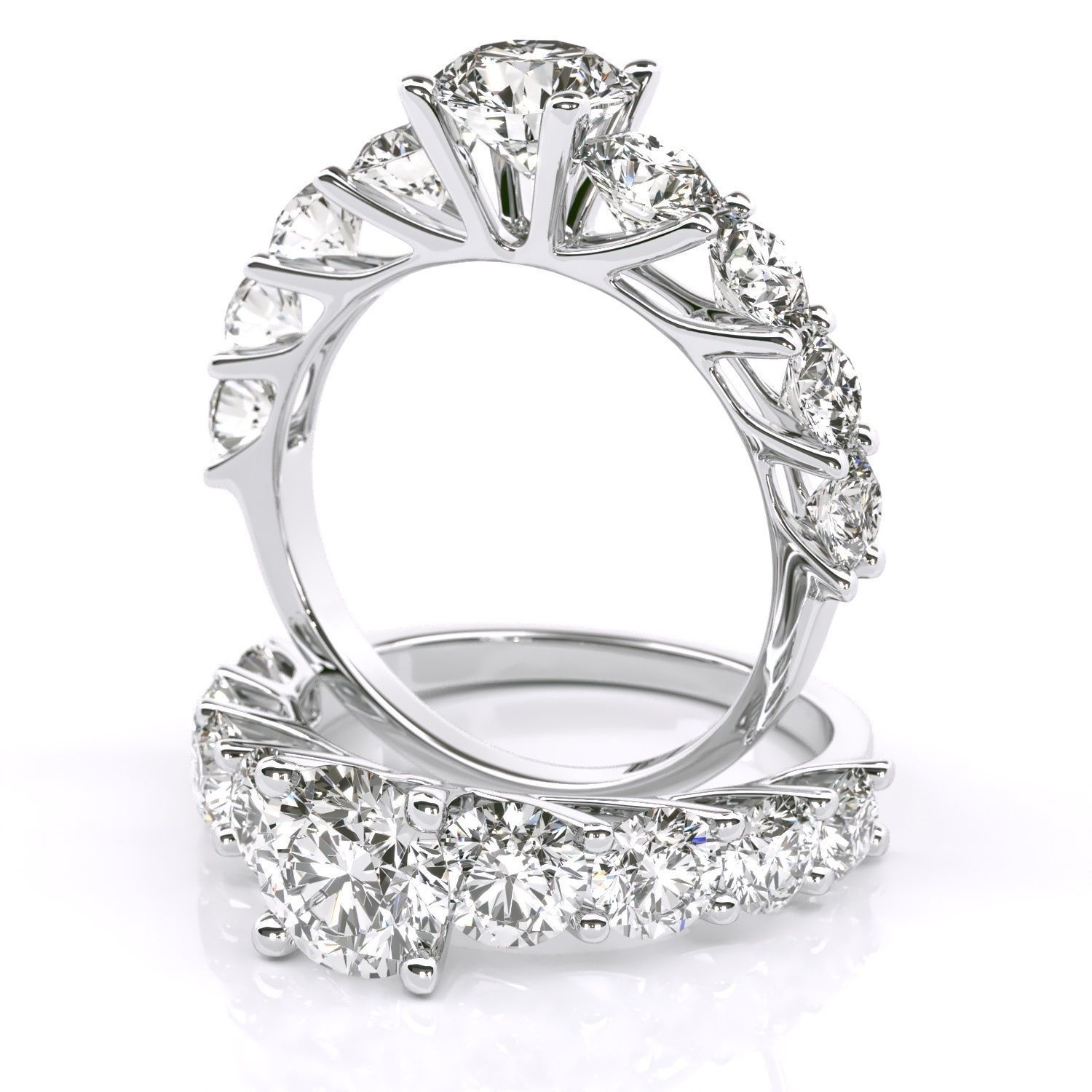 Round stone diamond ring engagament 3D print model_3