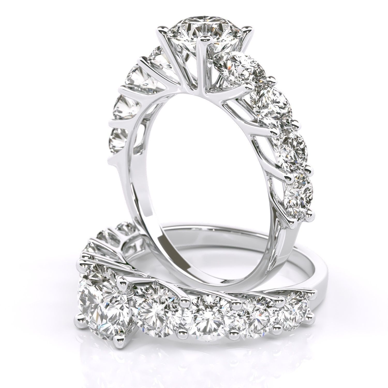 Round stone diamond ring engagament 3D print model_2