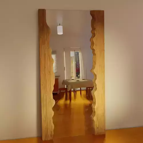 Floor mirror in a frame of elm sleb for interior
