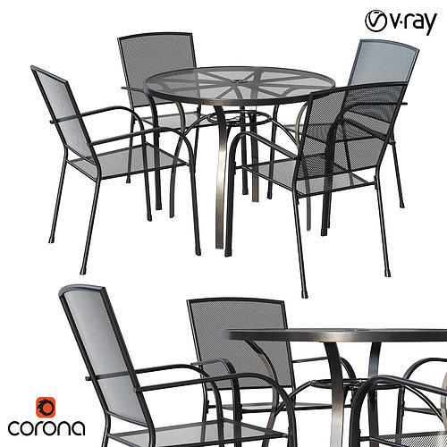 Brenner Round Long Dining Set 3D model