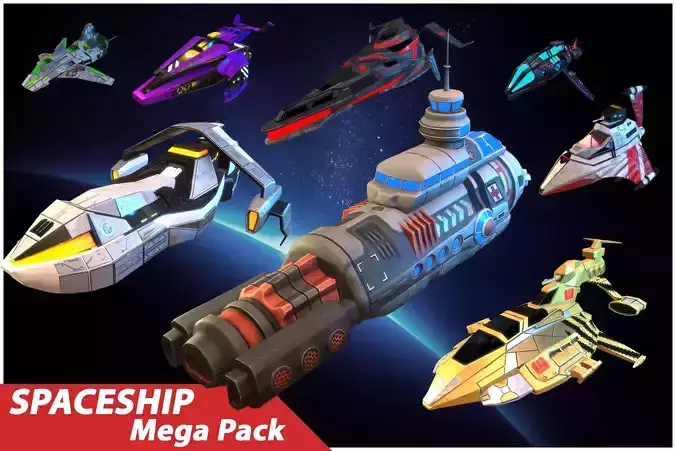 Stylized Spaceships Mega Pack Low-poly 3D model