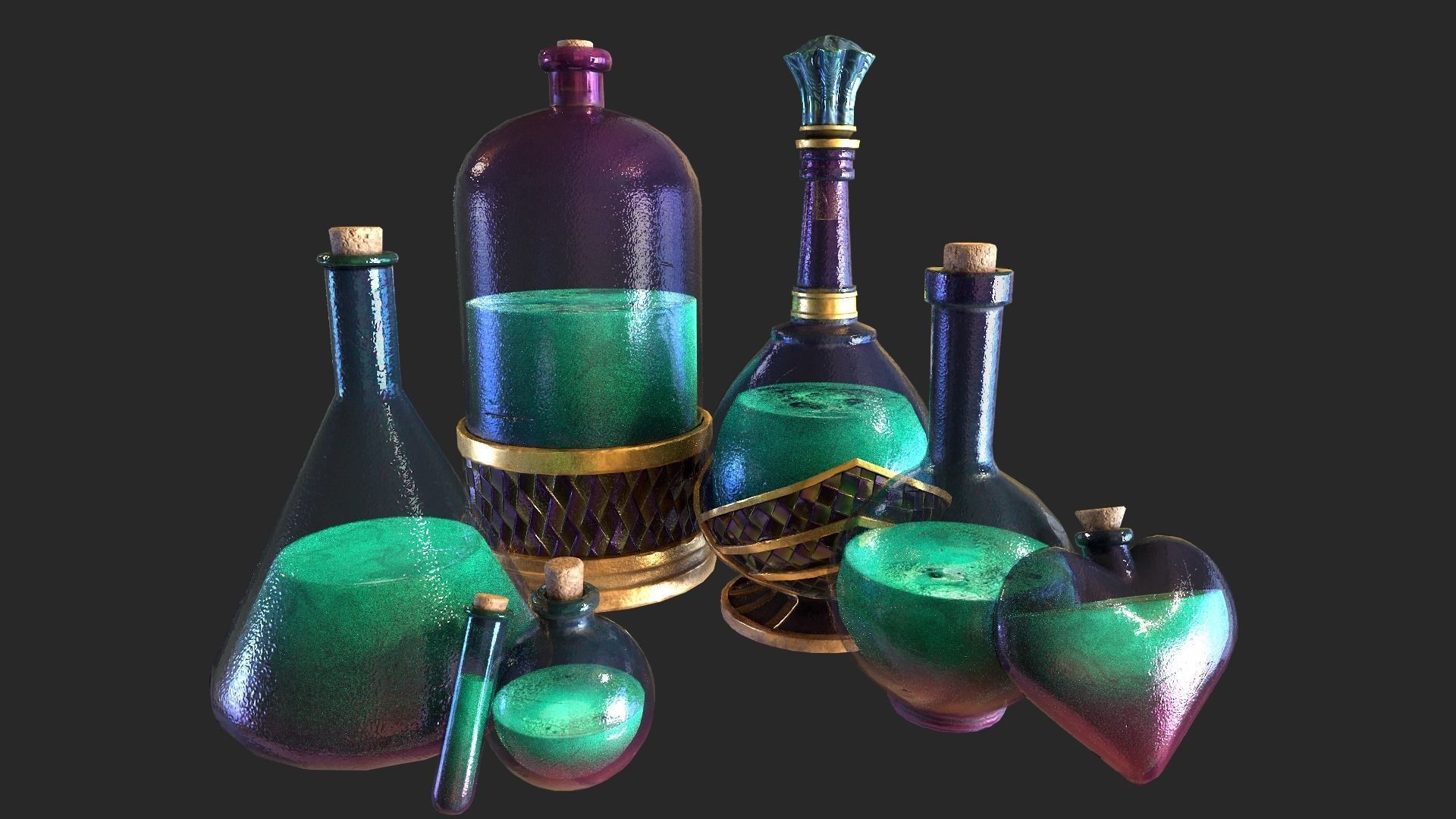 Health Potion Bottle Set  Low-poly 3D model_12