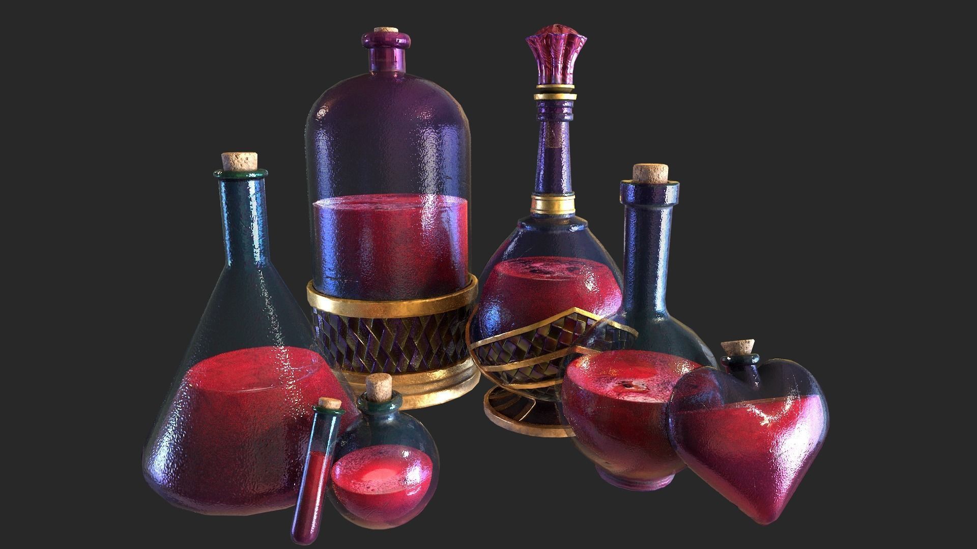 Health Potion Bottle Set  Low-poly 3D model_4