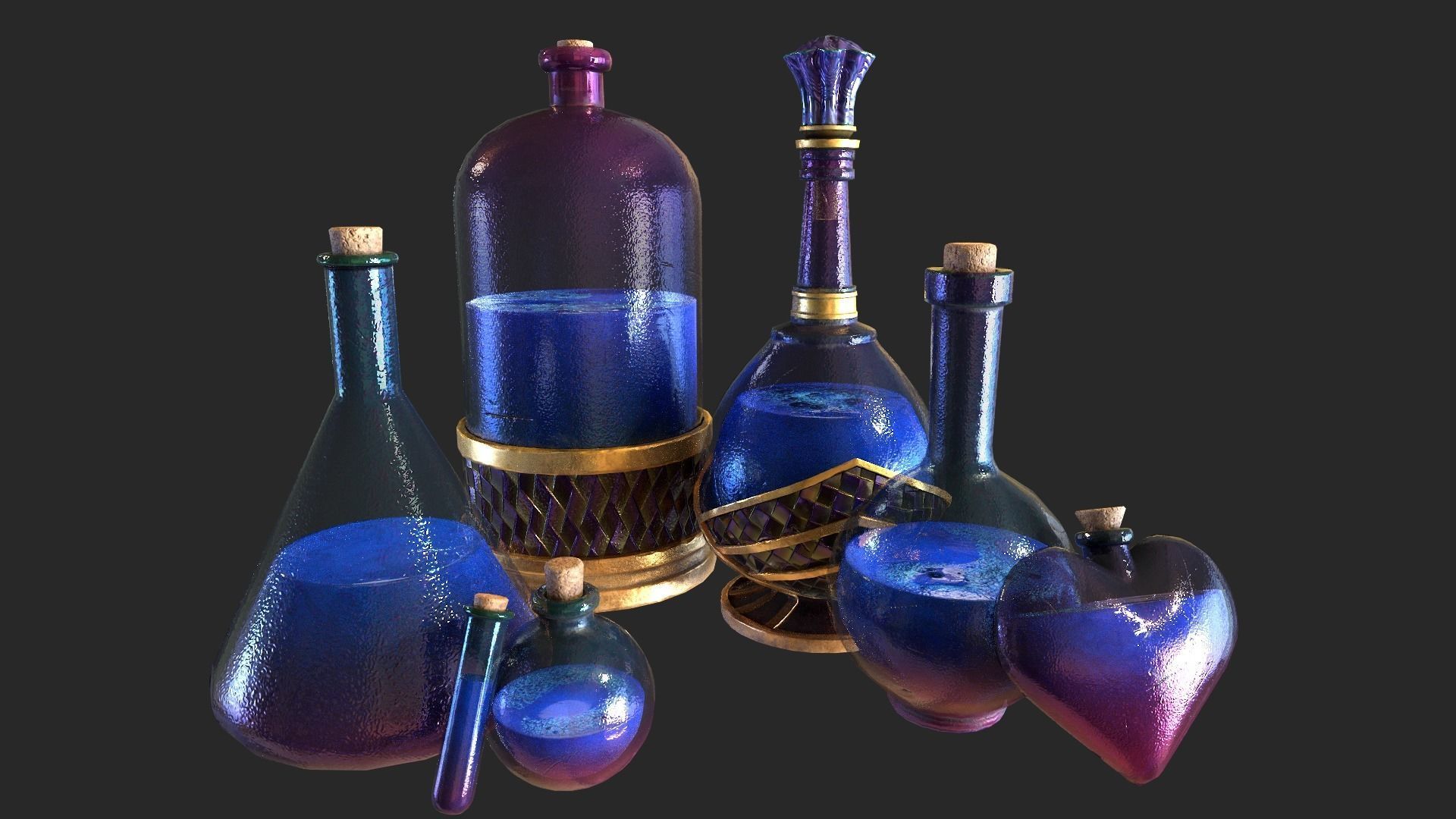 Health Potion Bottle Set  Low-poly 3D model_7