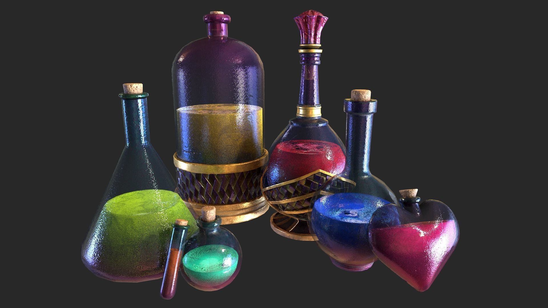 Health Potion Bottle Set  Low-poly 3D model_3