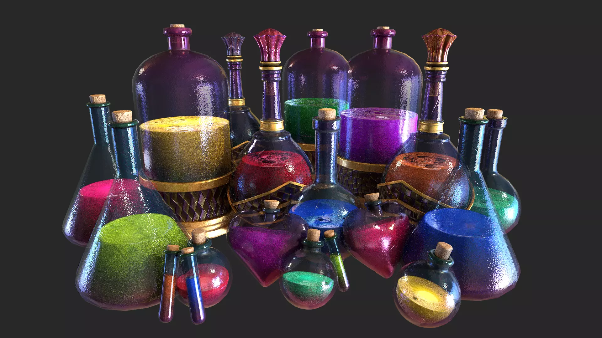Health Potion Bottle Set  Low-poly 3D model_0