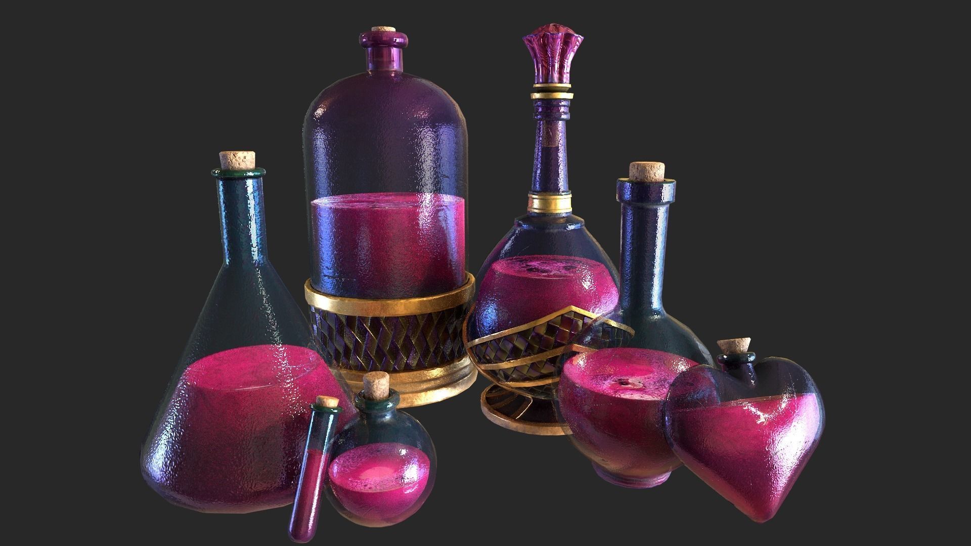 Health Potion Bottle Set  Low-poly 3D model_11