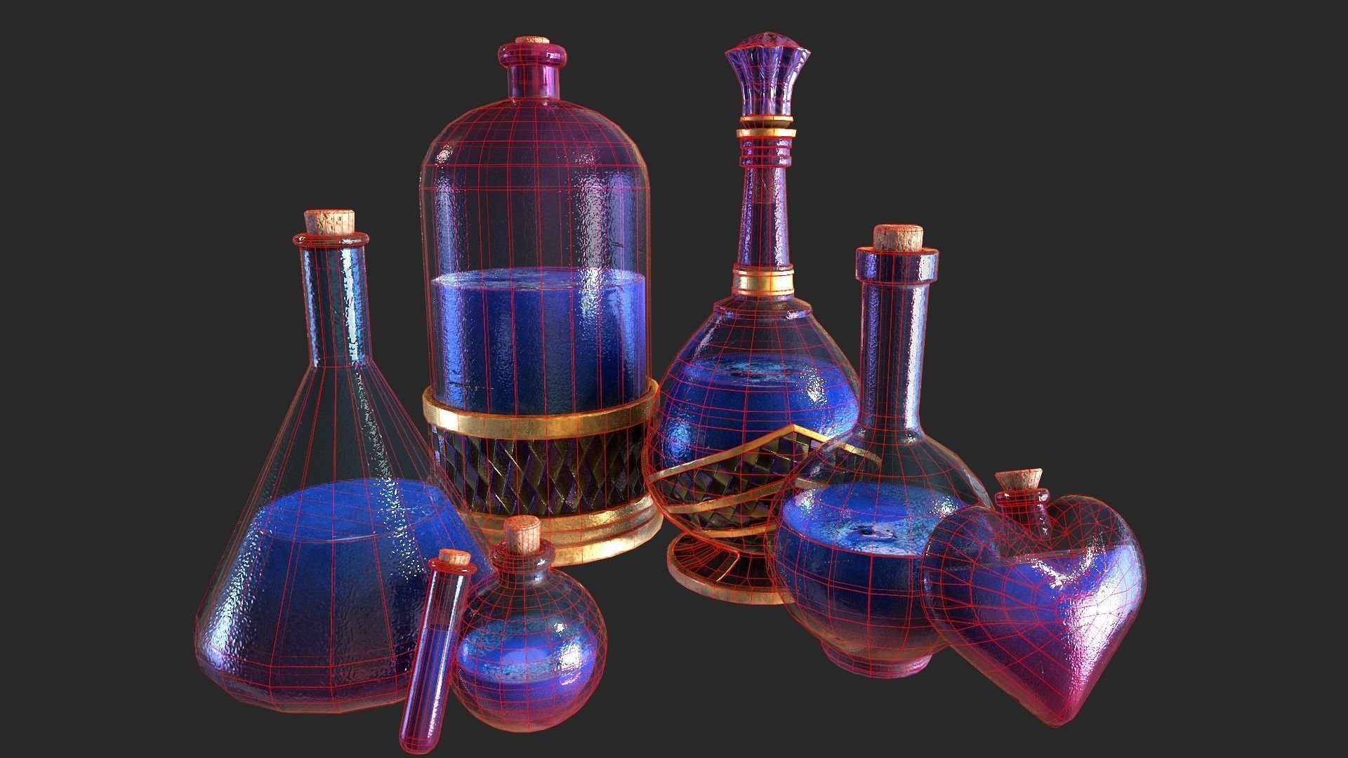 Health Potion Bottle Set  Low-poly 3D model_14