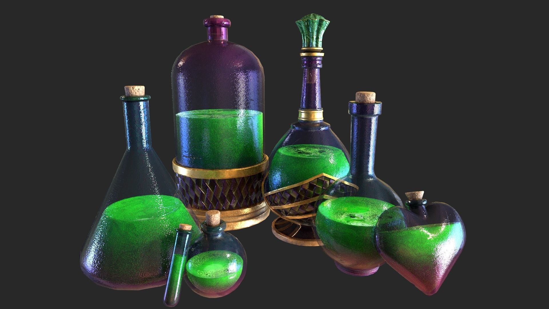 Health Potion Bottle Set  Low-poly 3D model_5