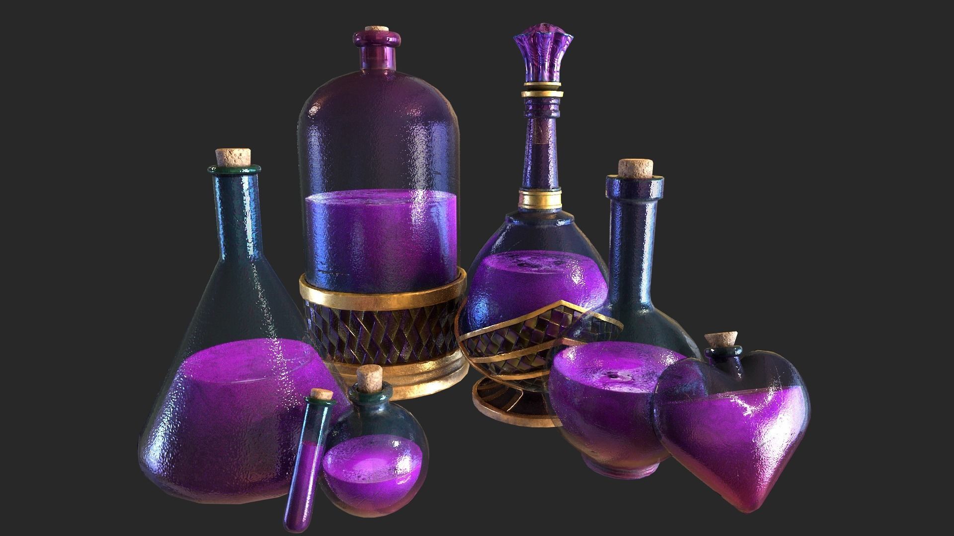 Health Potion Bottle Set  Low-poly 3D model_9