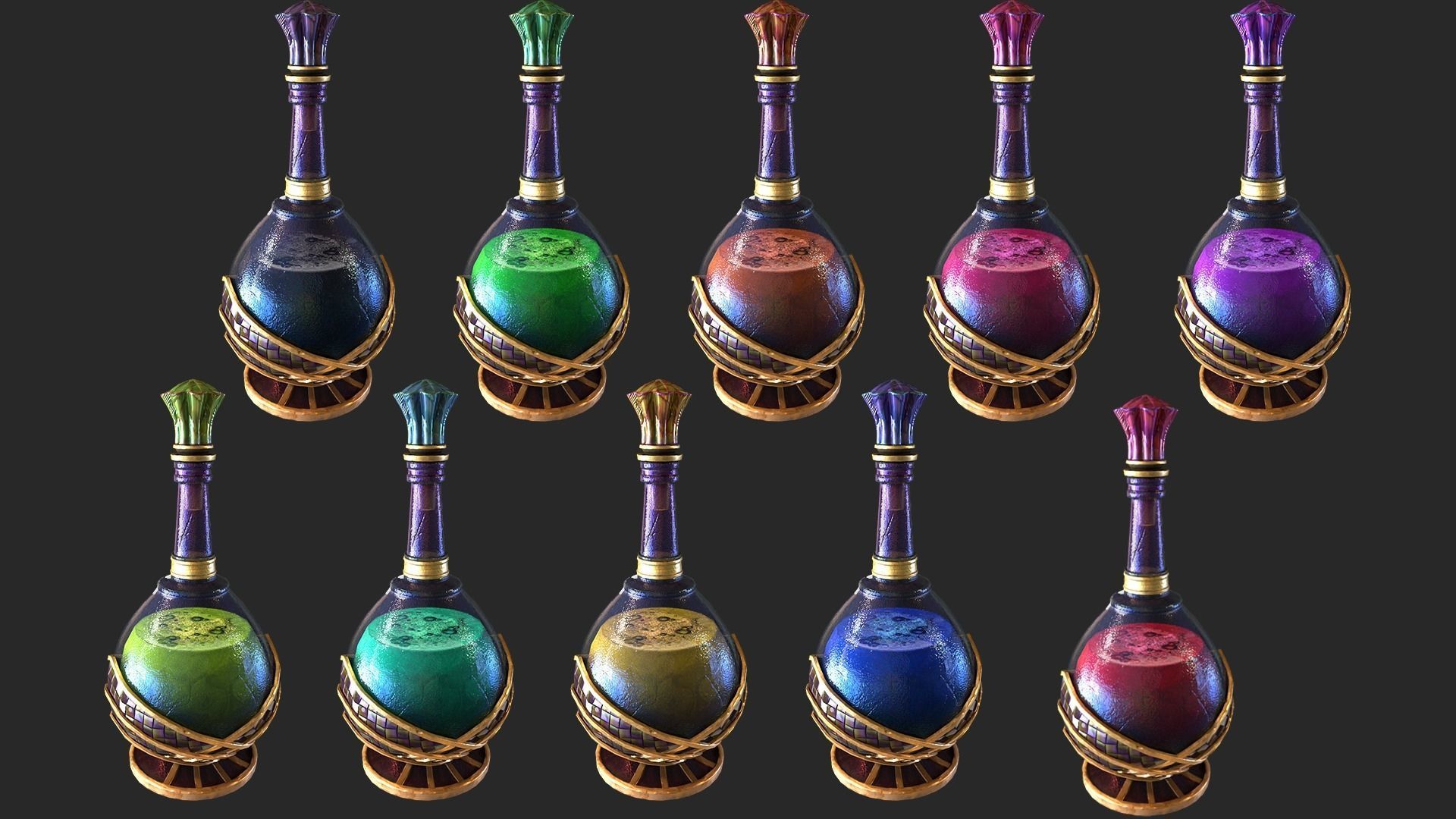 Health Potion Bottle Set  Low-poly 3D model_15