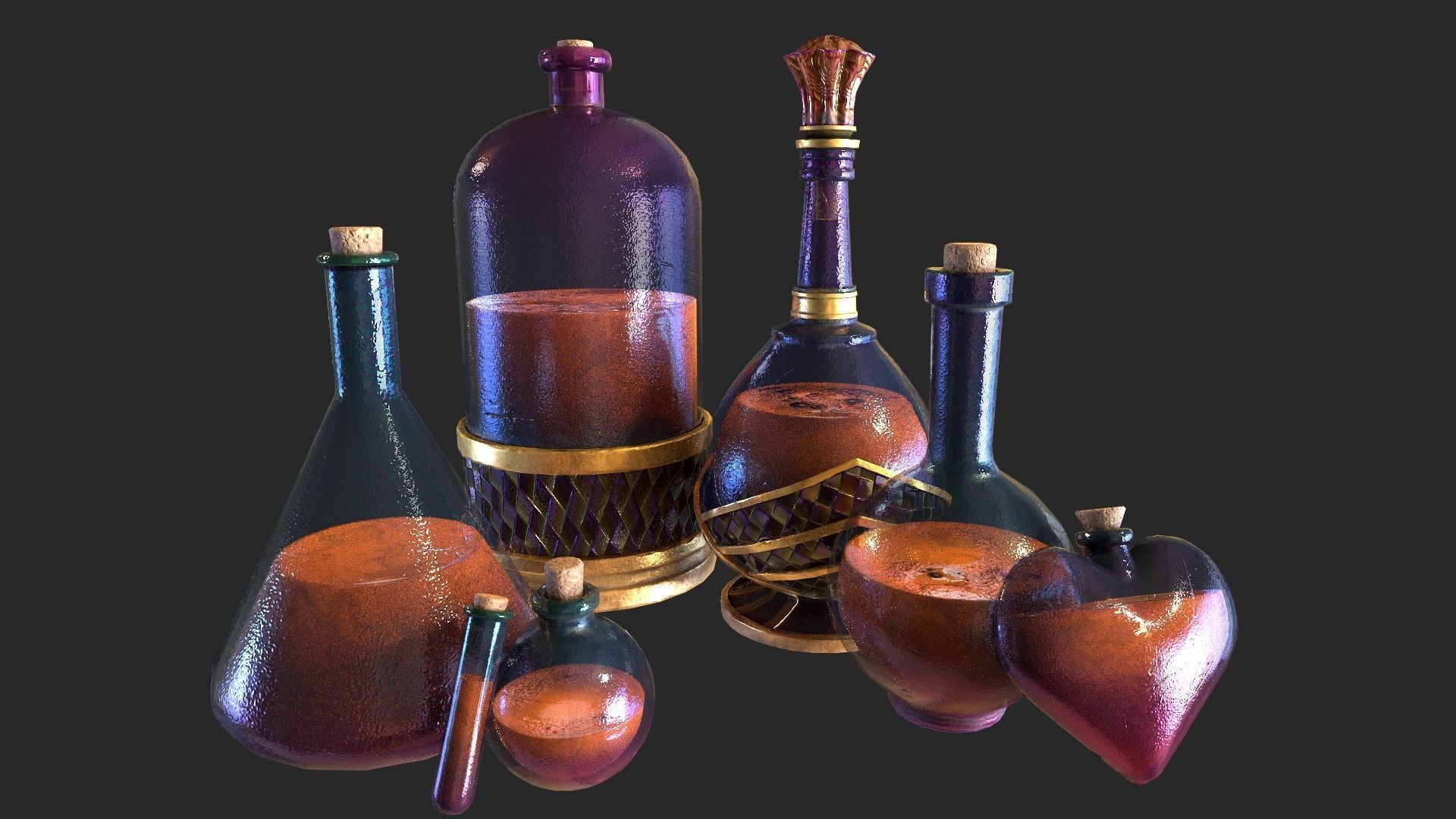 Health Potion Bottle Set  Low-poly 3D model_10