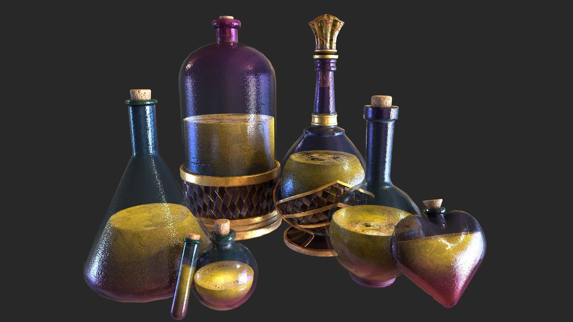 Health Potion Bottle Set  Low-poly 3D model_13