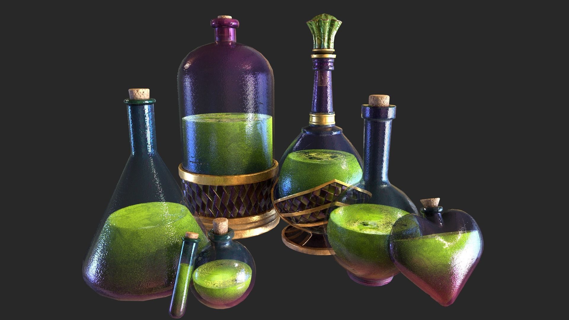 Health Potion Bottle Set  Low-poly 3D model_8