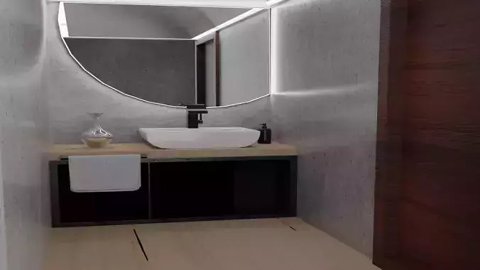 toilet modern bathroom with circular mirror