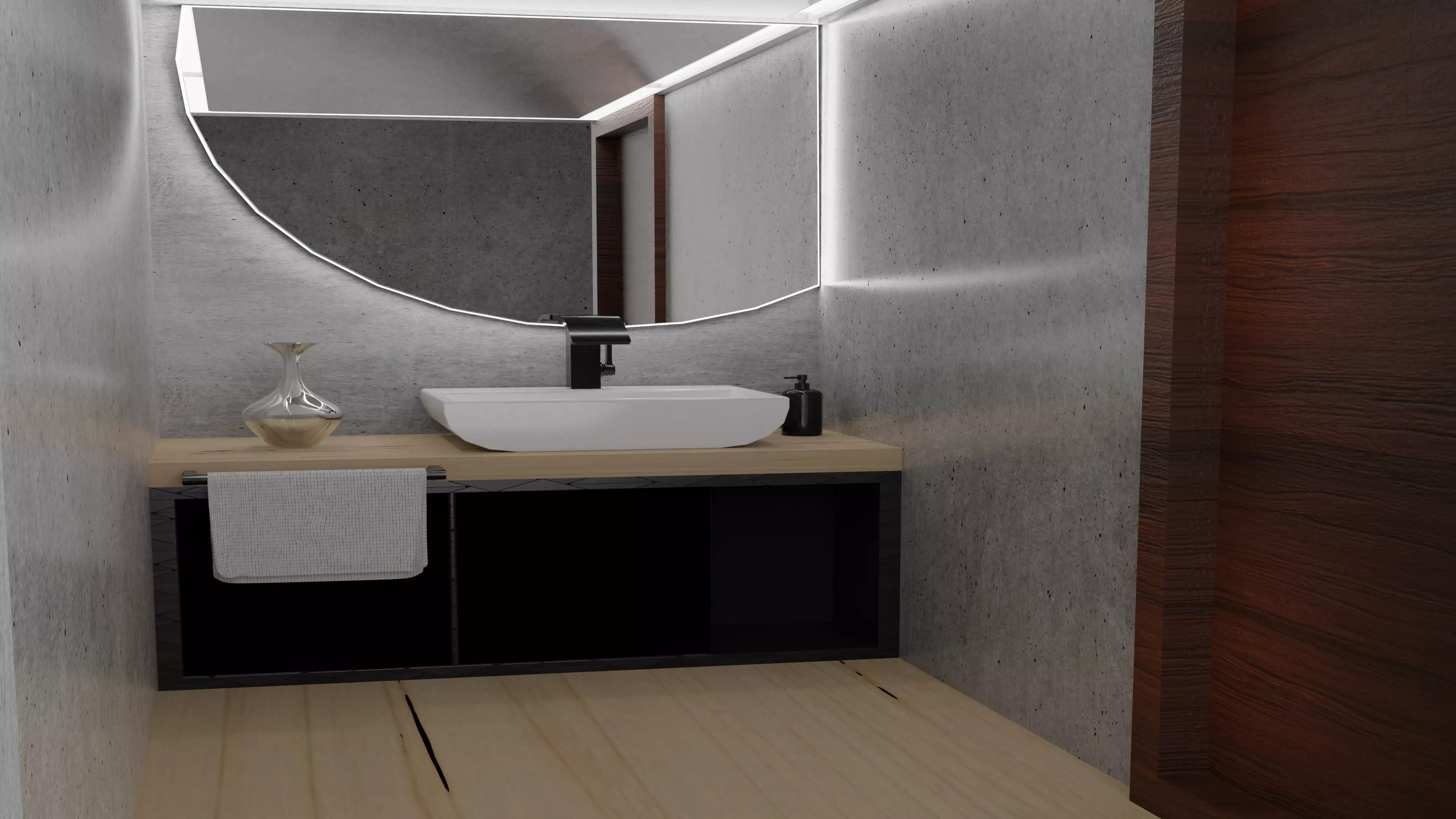 toilet modern bathroom with circular mirror Free 3D model