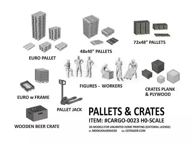 CARGO-0023 Pallet and Crate set H0-scale 23 items