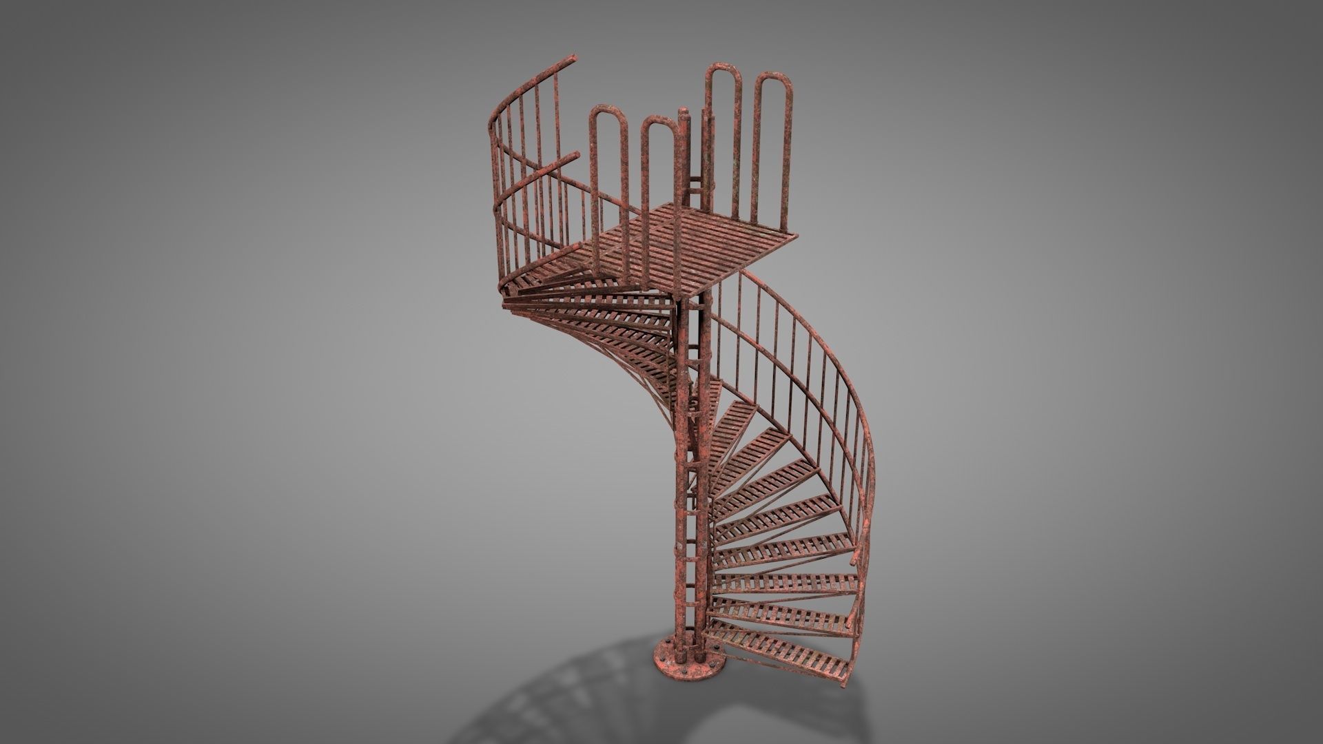 Rusty Metal Spiral Stairs 3D model_24