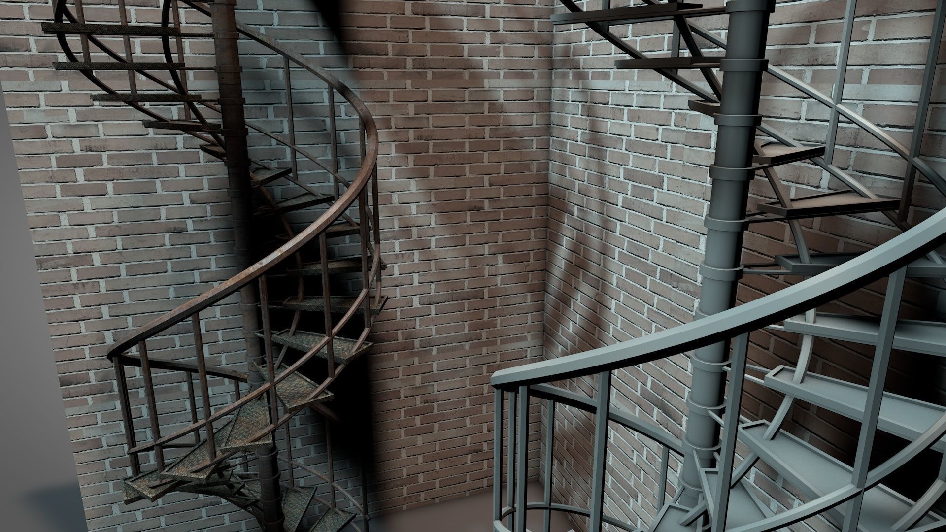 Rusty Metal Spiral Stairs 3D model_7