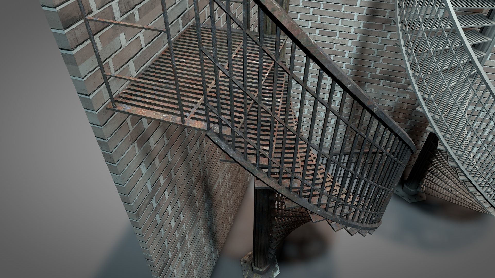 Rusty Metal Spiral Stairs 3D model_11