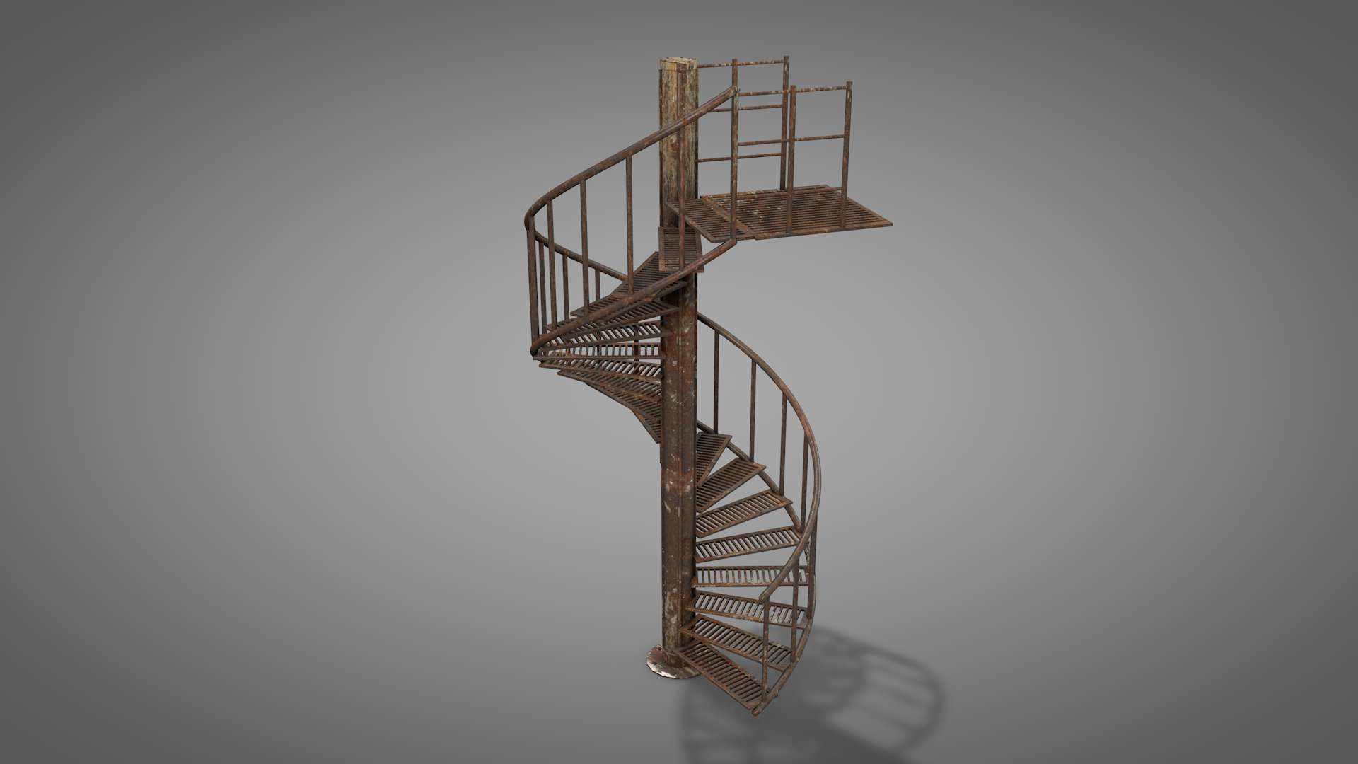 Rusty Metal Spiral Stairs 3D model_12