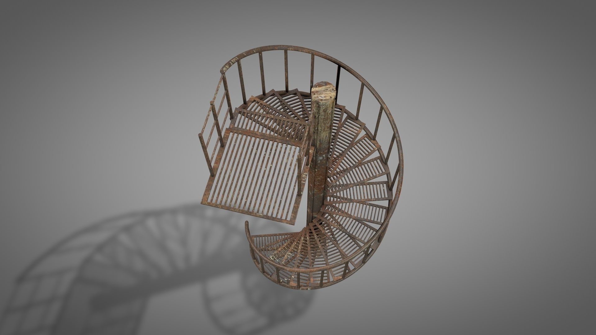 Rusty Metal Spiral Stairs 3D model_14
