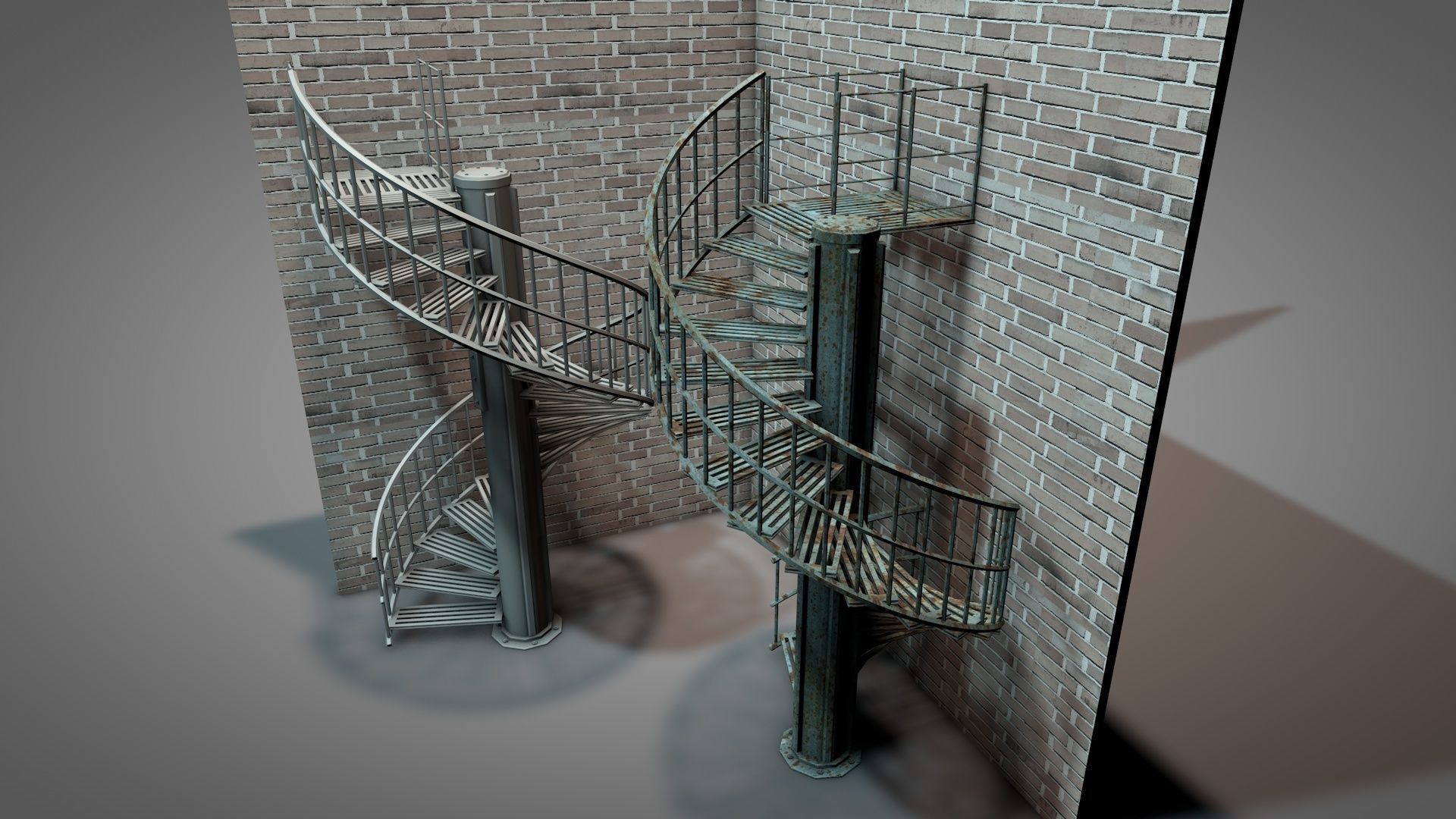 Rusty Metal Spiral Stairs 3D model_4