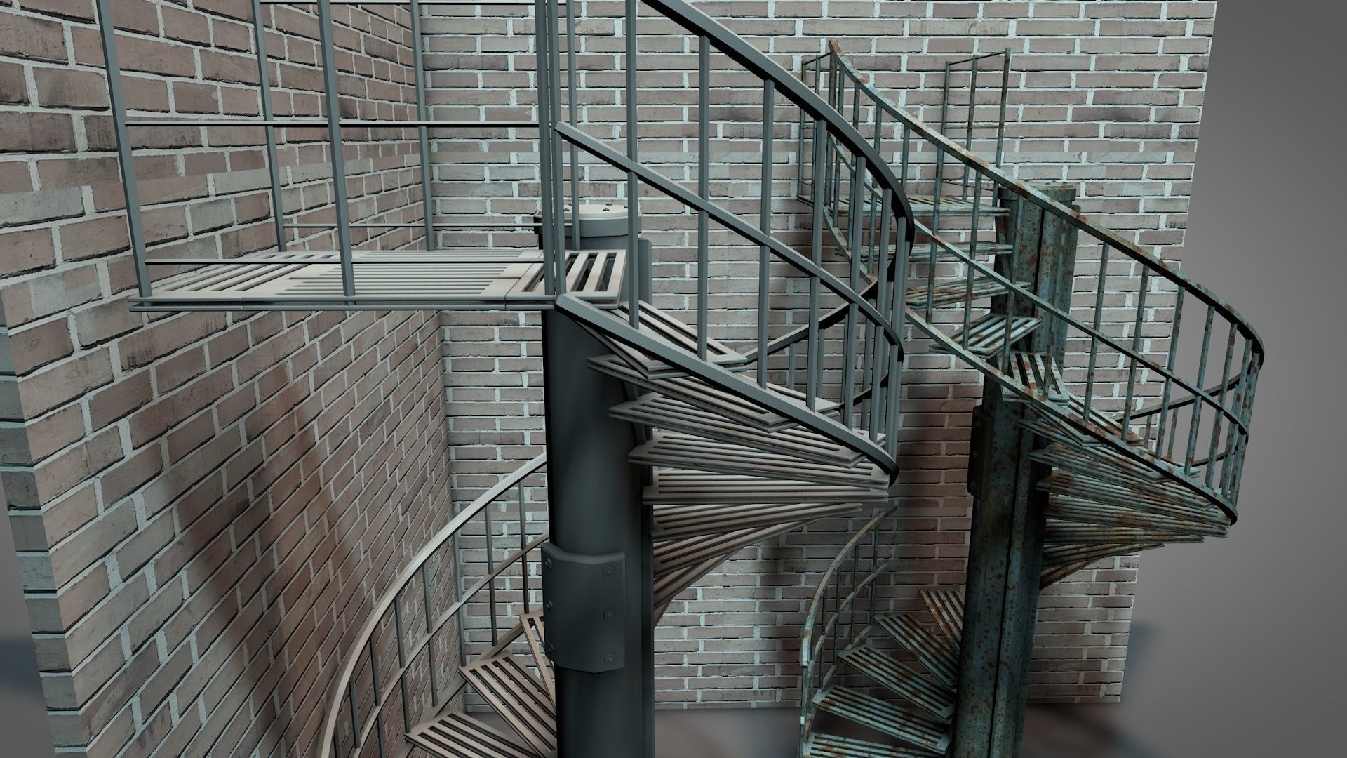 Rusty Metal Spiral Stairs 3D model_5