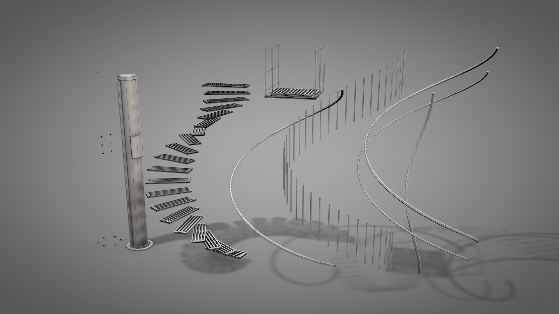 Rusty Metal Spiral Stairs 3D model_19