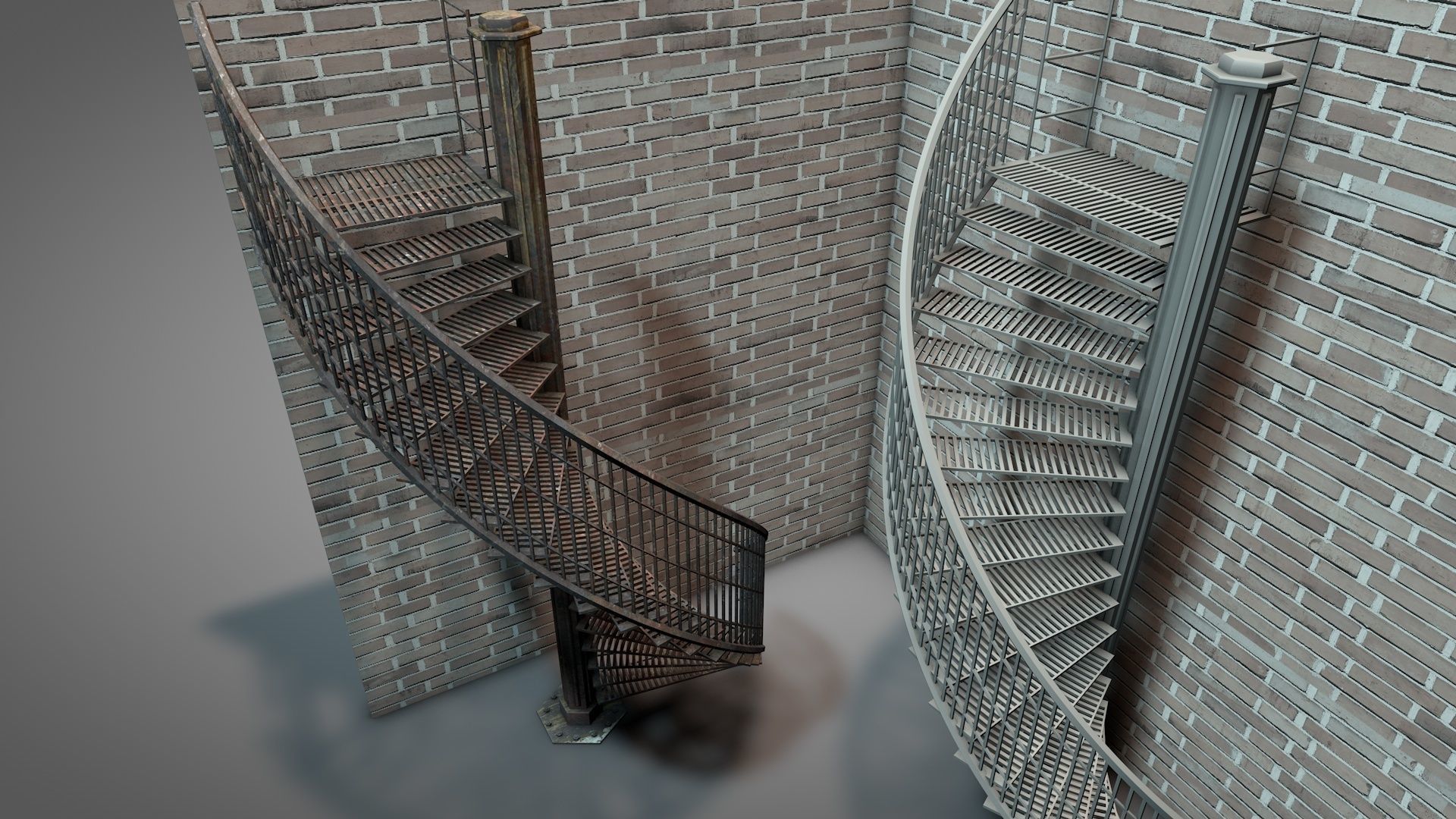 Rusty Metal Spiral Stairs 3D model_10