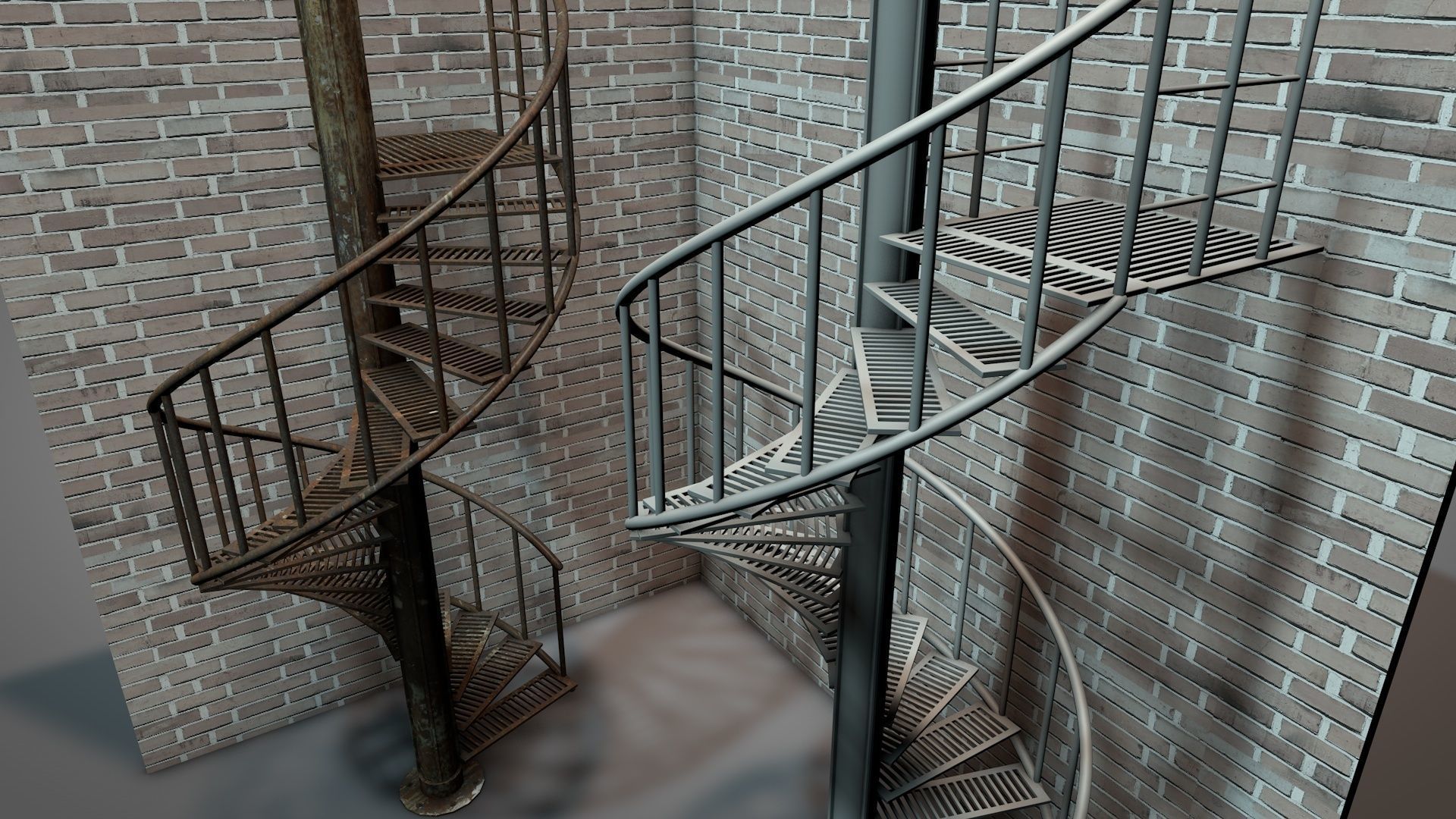 Rusty Metal Spiral Stairs 3D model_3