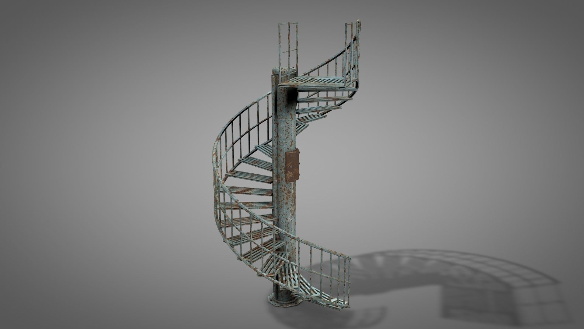 Rusty Metal Spiral Stairs 3D model_16
