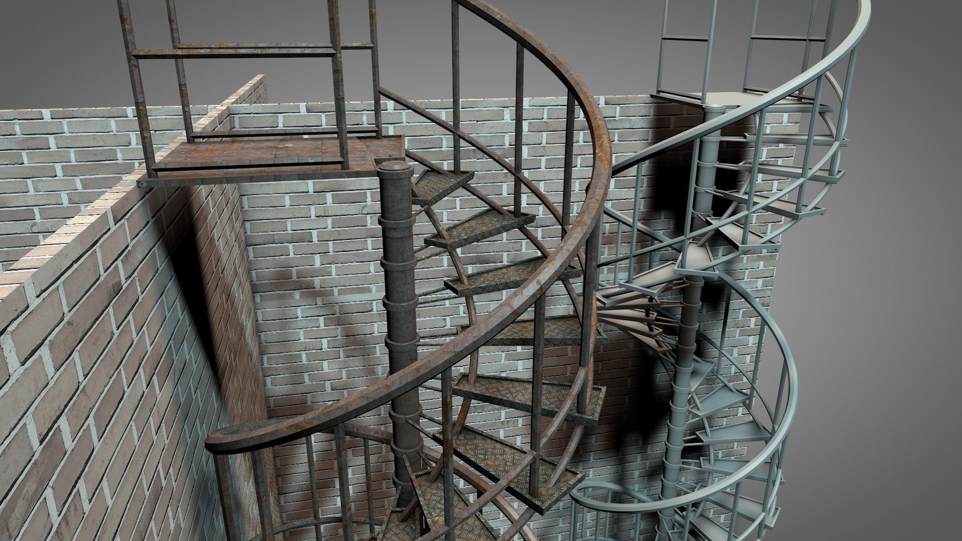 Rusty Metal Spiral Stairs 3D model_6