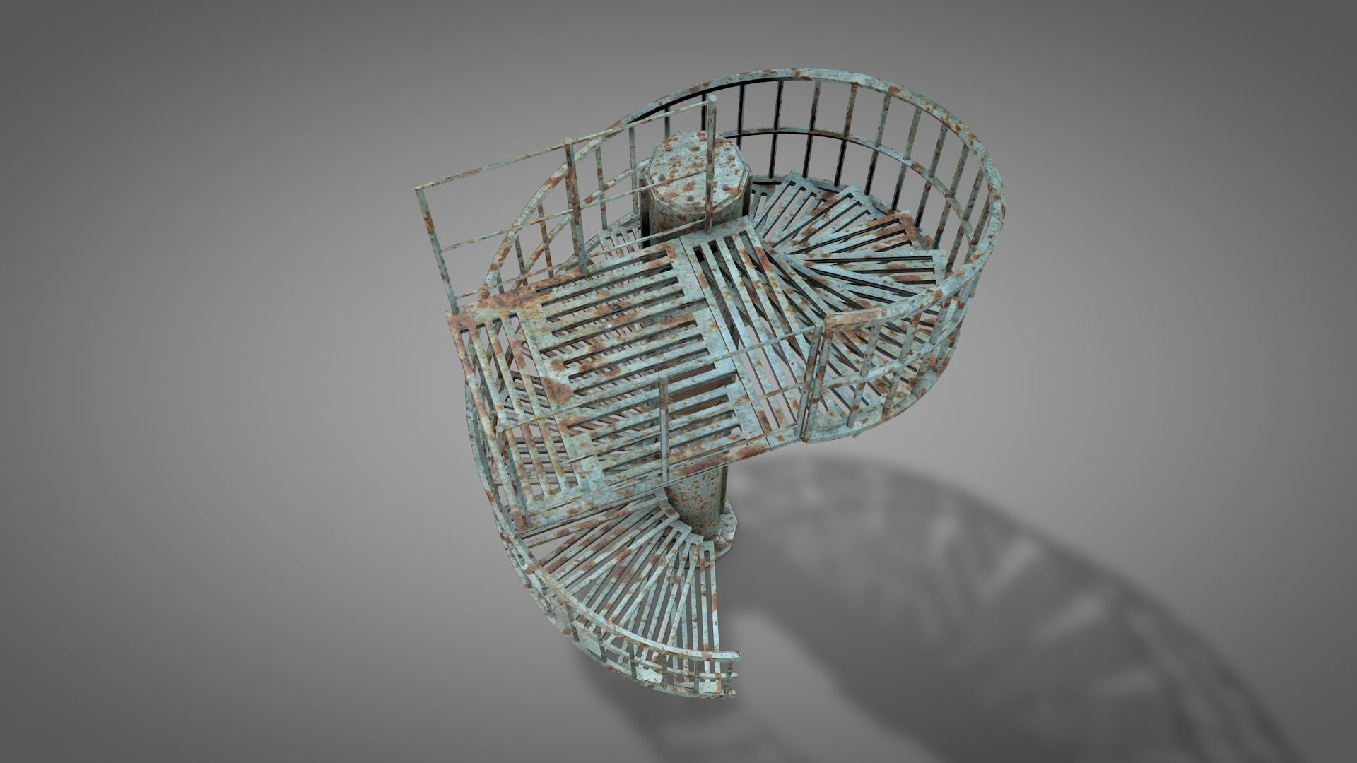 Rusty Metal Spiral Stairs 3D model_18