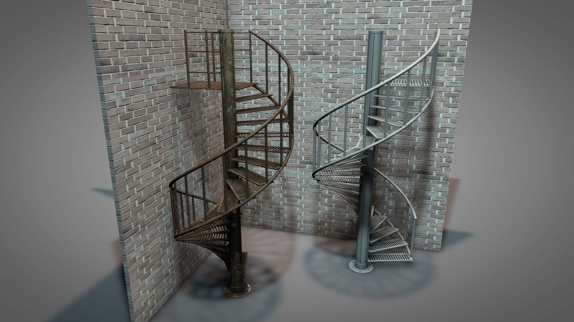 Rusty Metal Spiral Stairs 3D model_2