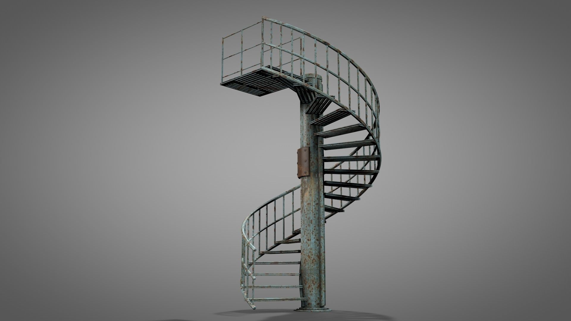 Rusty Metal Spiral Stairs 3D model_17