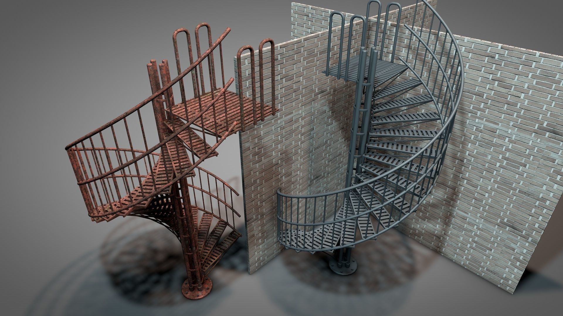 Rusty Metal Spiral Stairs 3D model_8