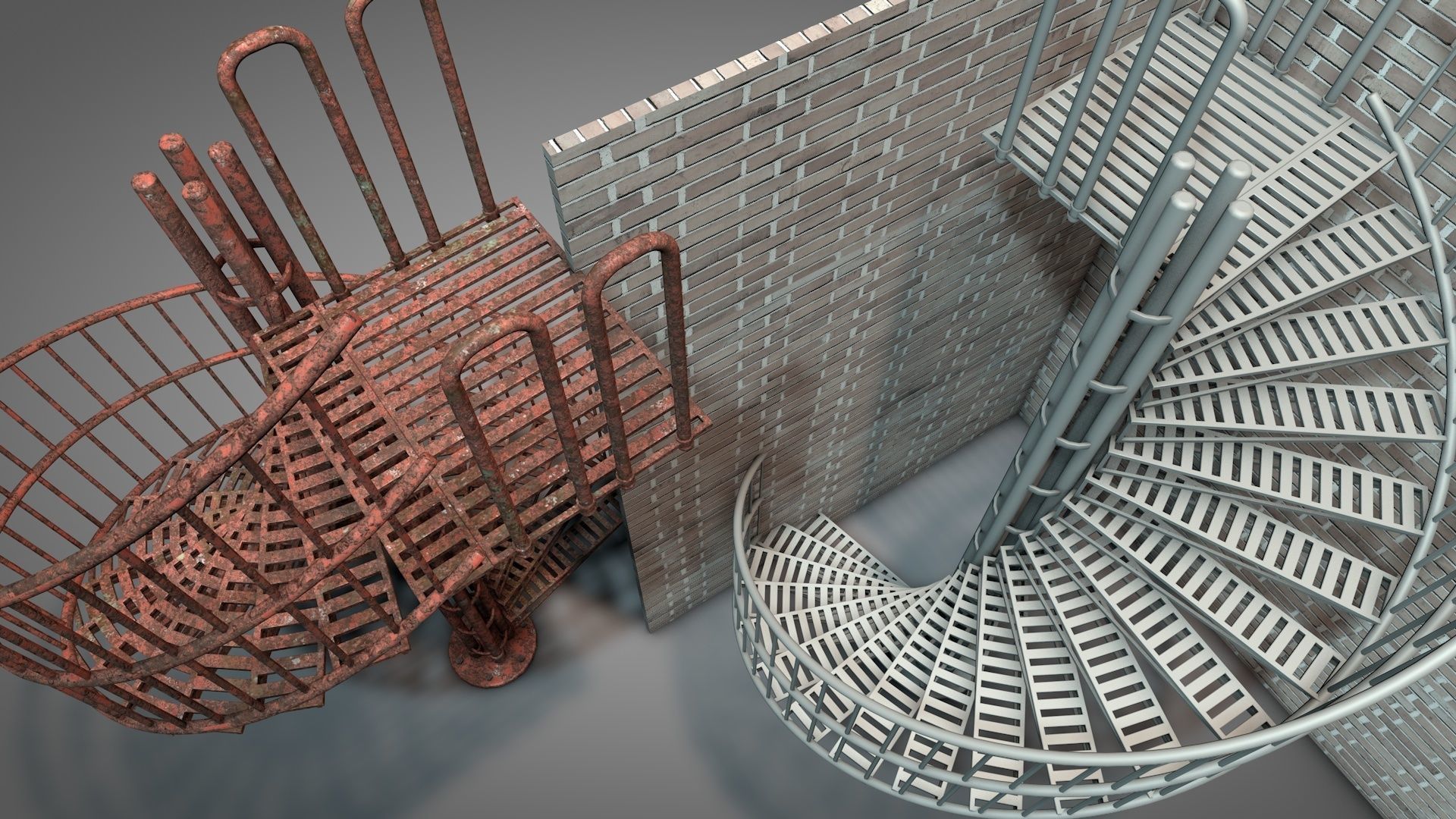 Rusty Metal Spiral Stairs 3D model_9