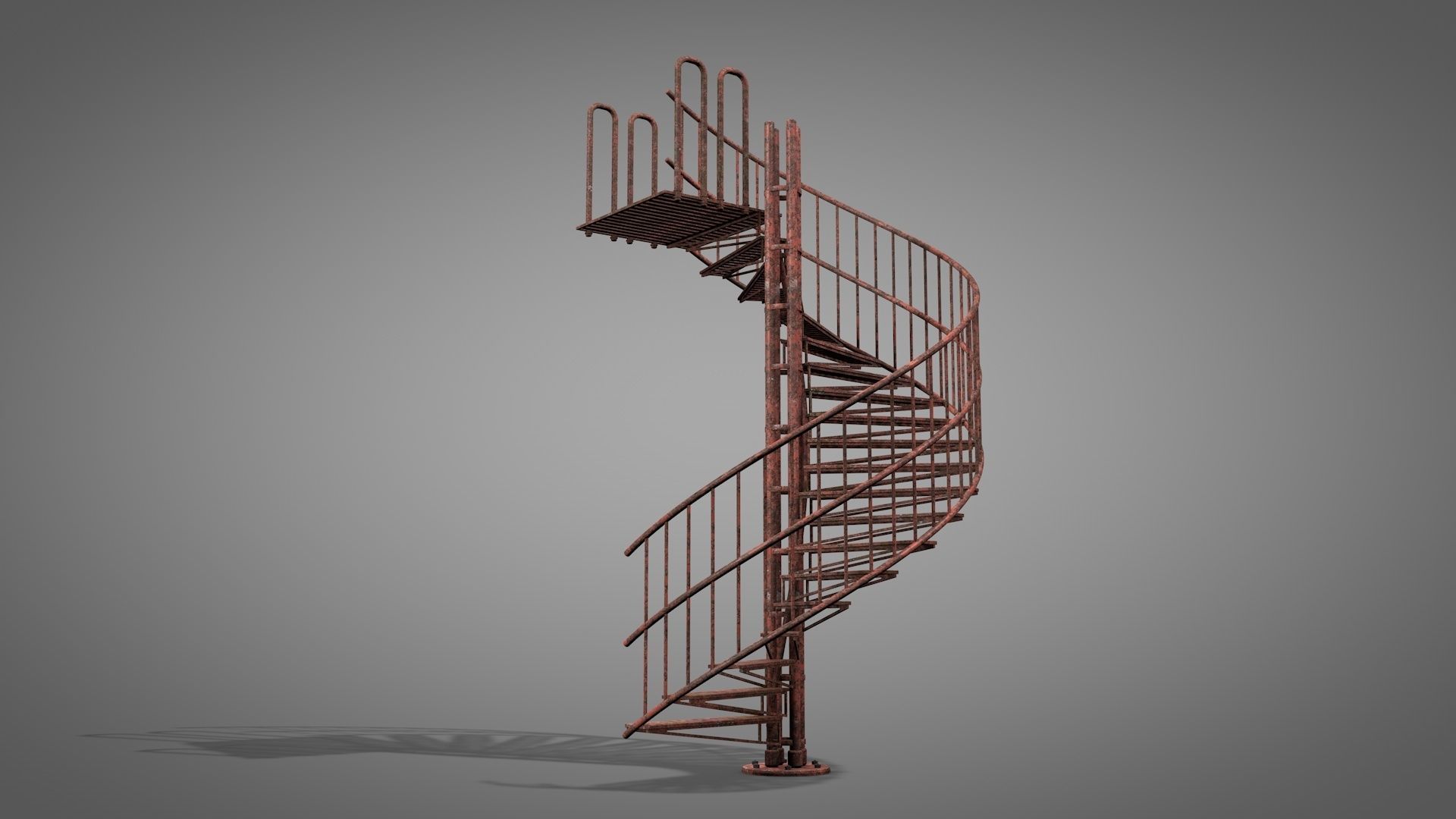 Rusty Metal Spiral Stairs 3D model_25