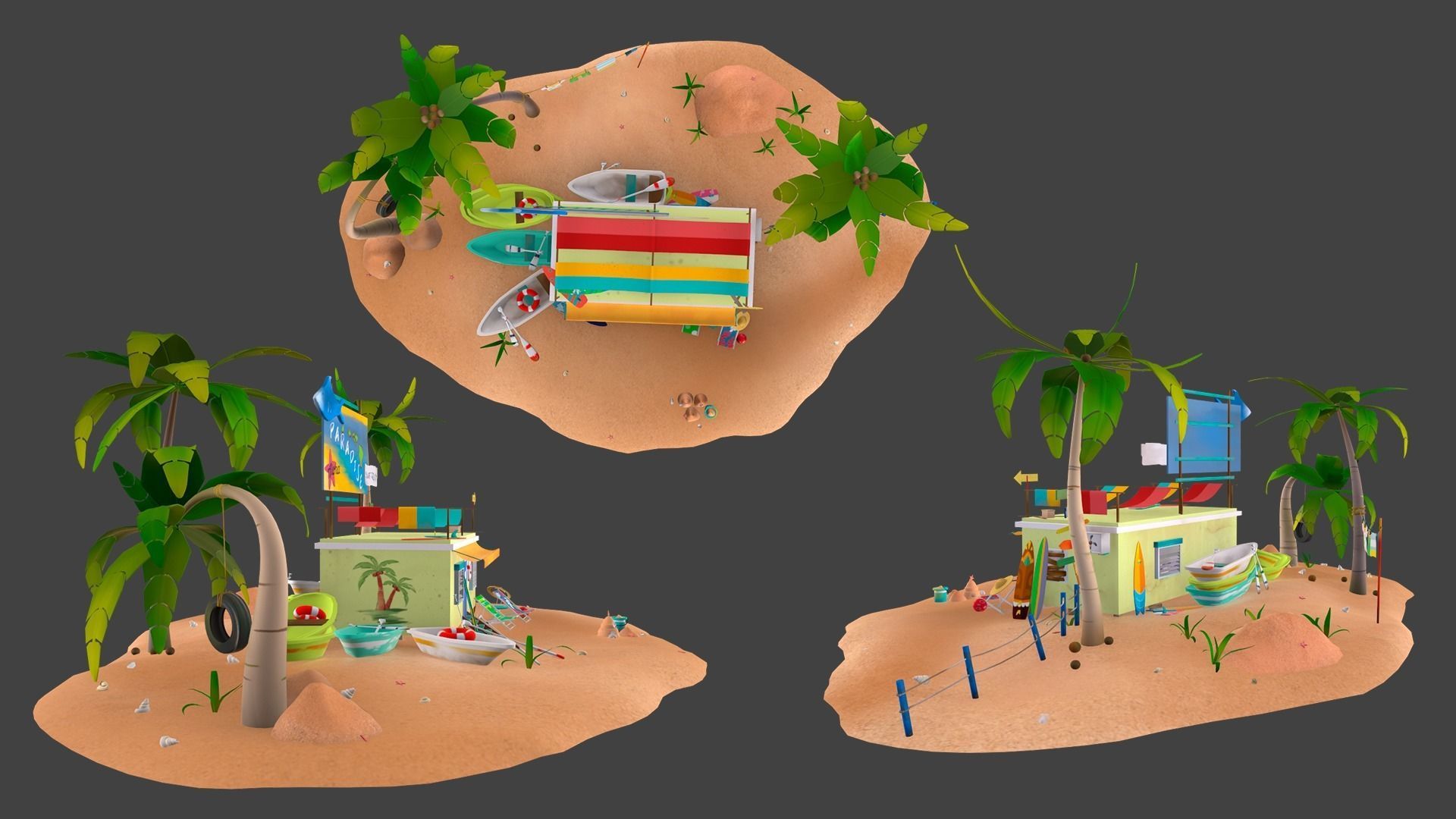 Beach house Low-poly 3D model_5