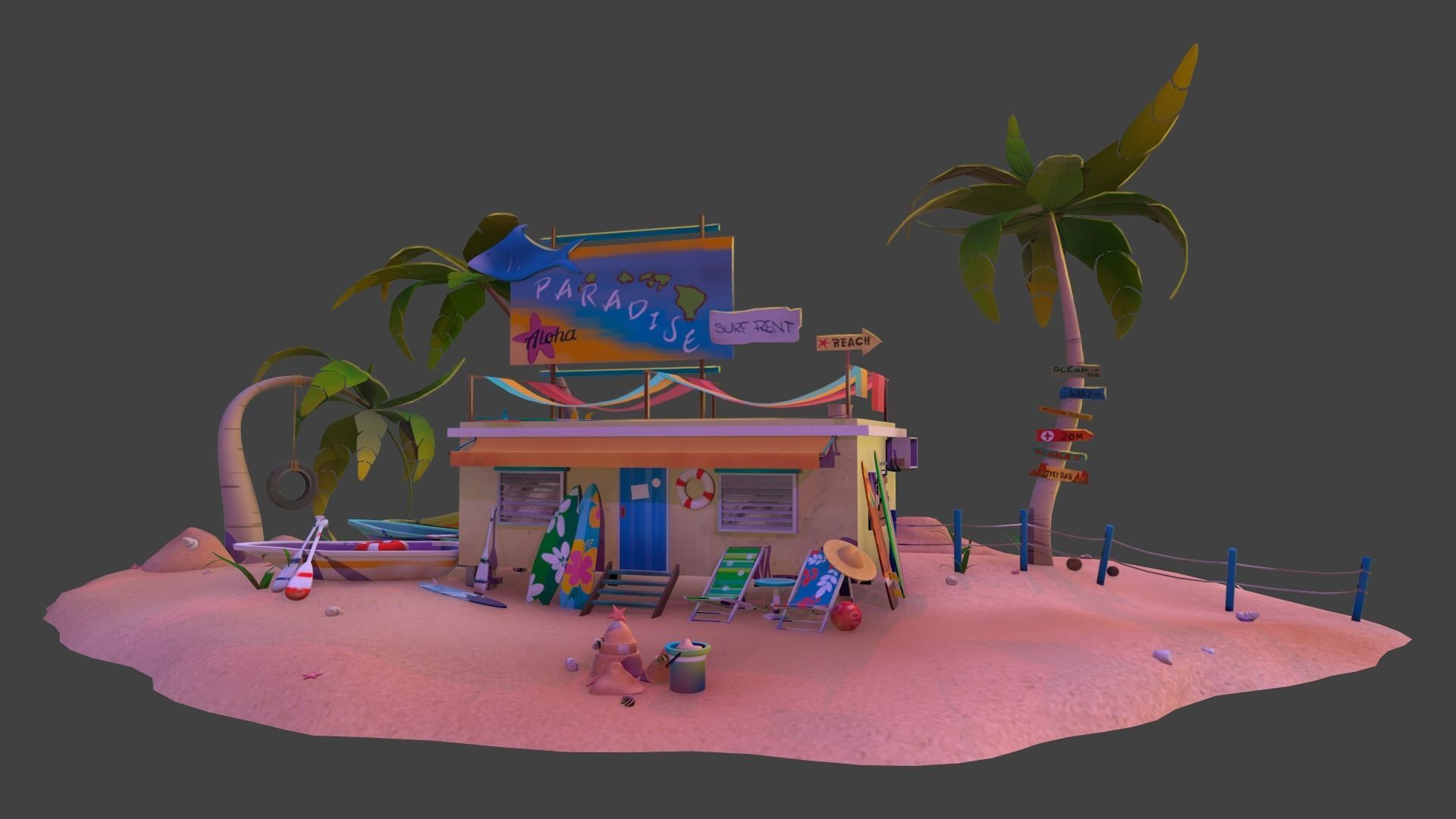 Beach house Low-poly 3D model_2