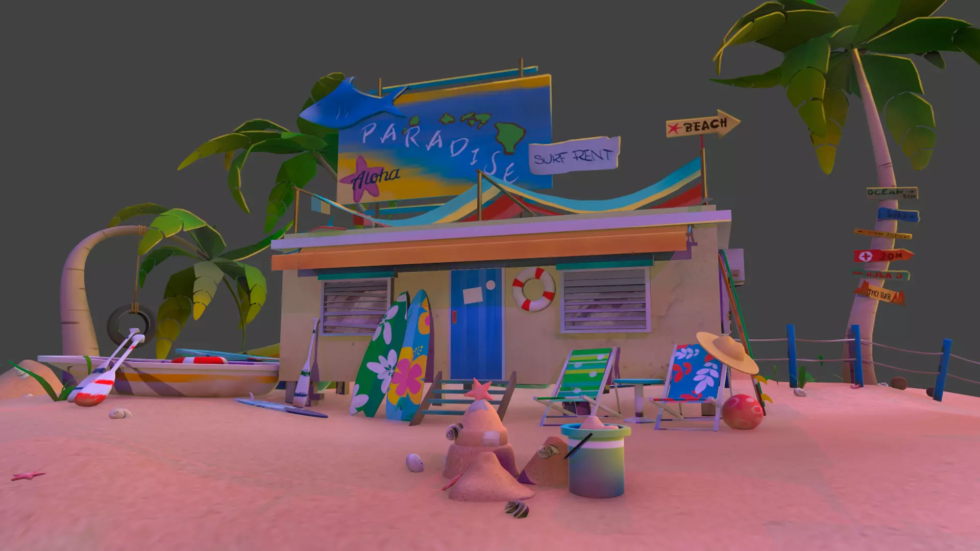 Beach house Low-poly 3D model_0