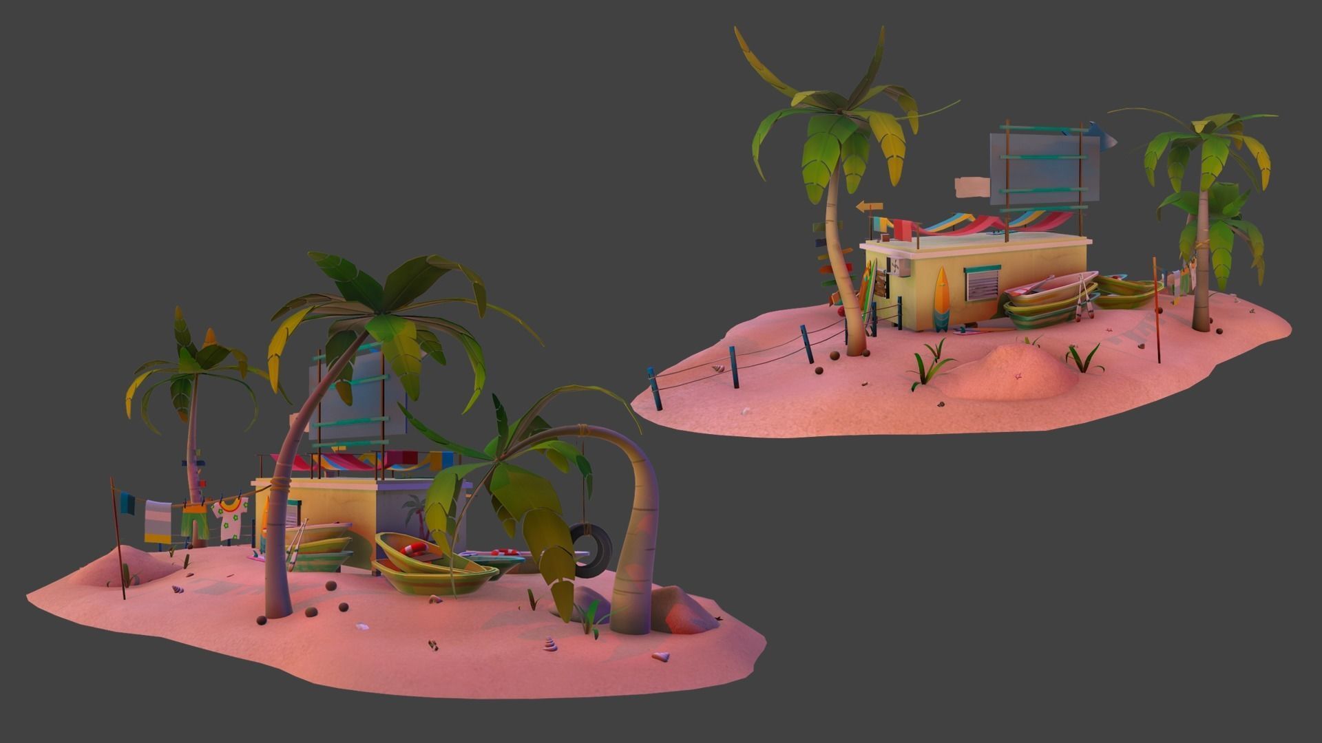 Beach house Low-poly 3D model_3