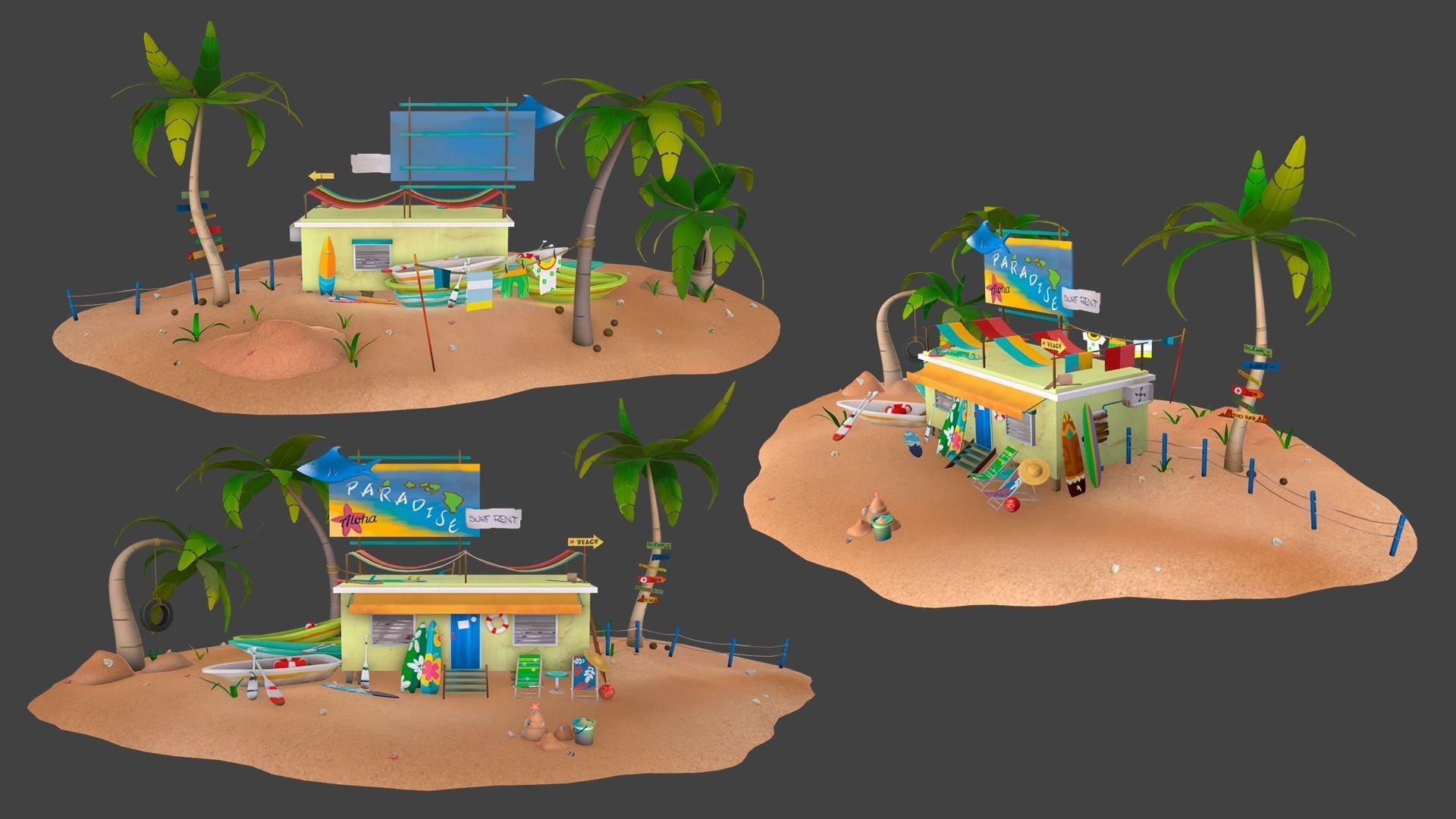 Beach house Low-poly 3D model_6
