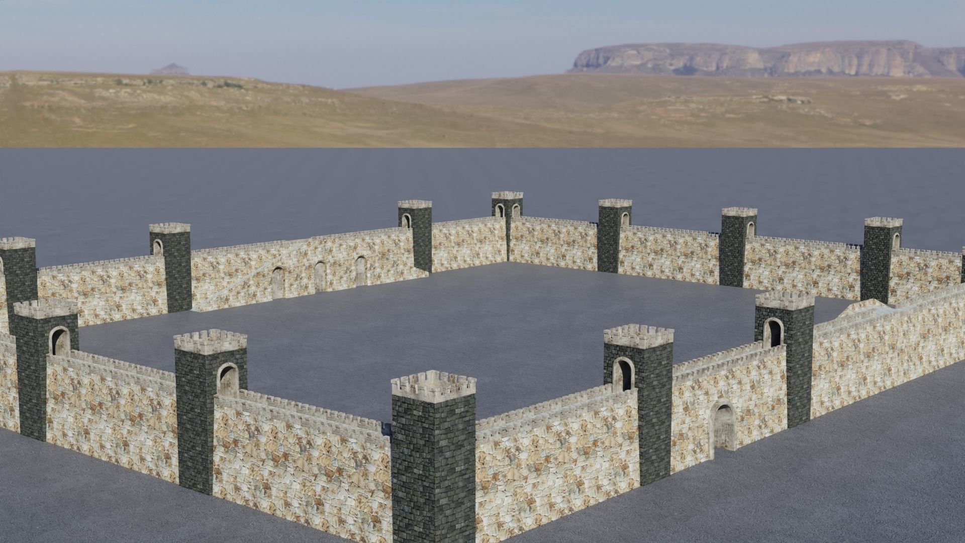 Fortified walls Low-poly 3D model_14