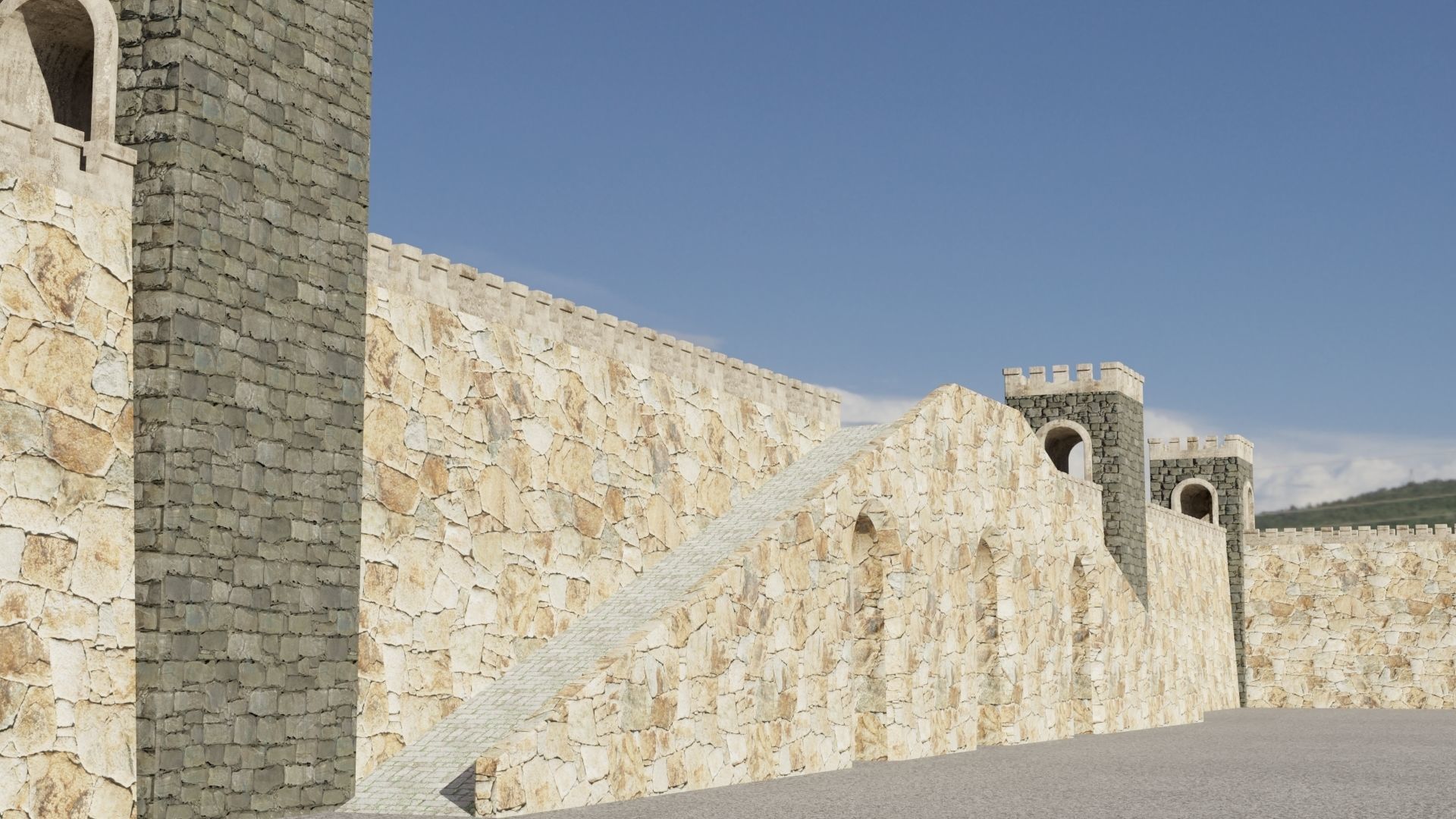 Fortified walls Low-poly 3D model_6