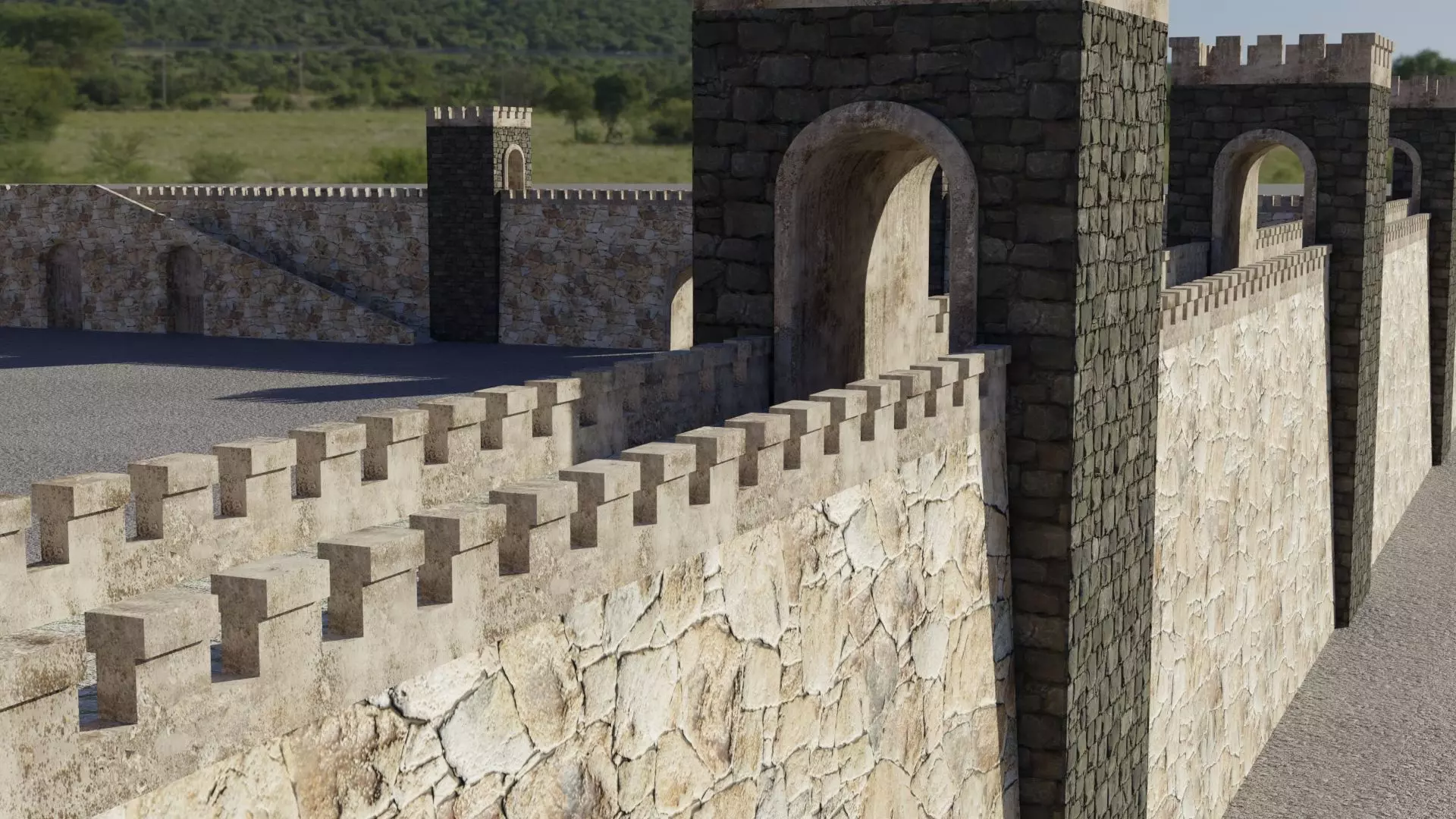 Fortified walls Low-poly 3D model_0