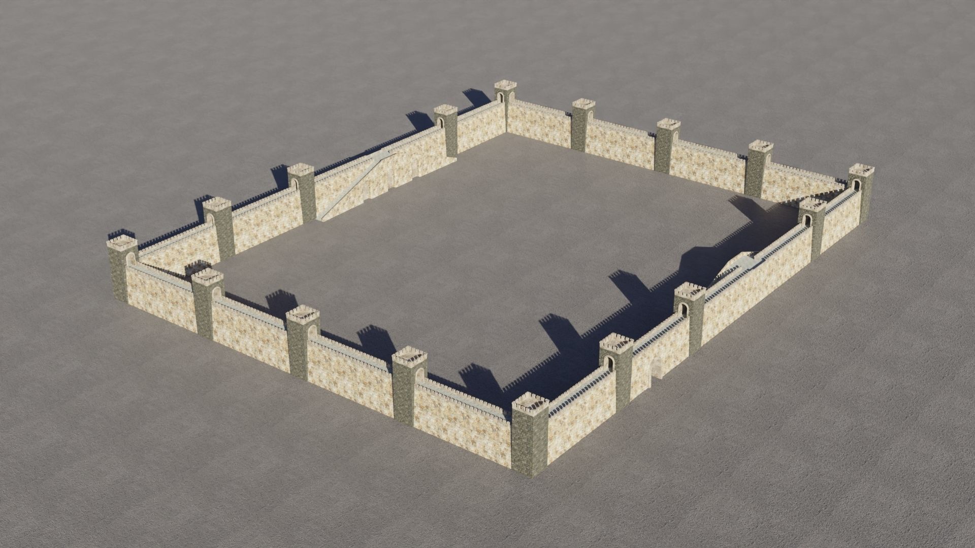 Fortified walls Low-poly 3D model_4