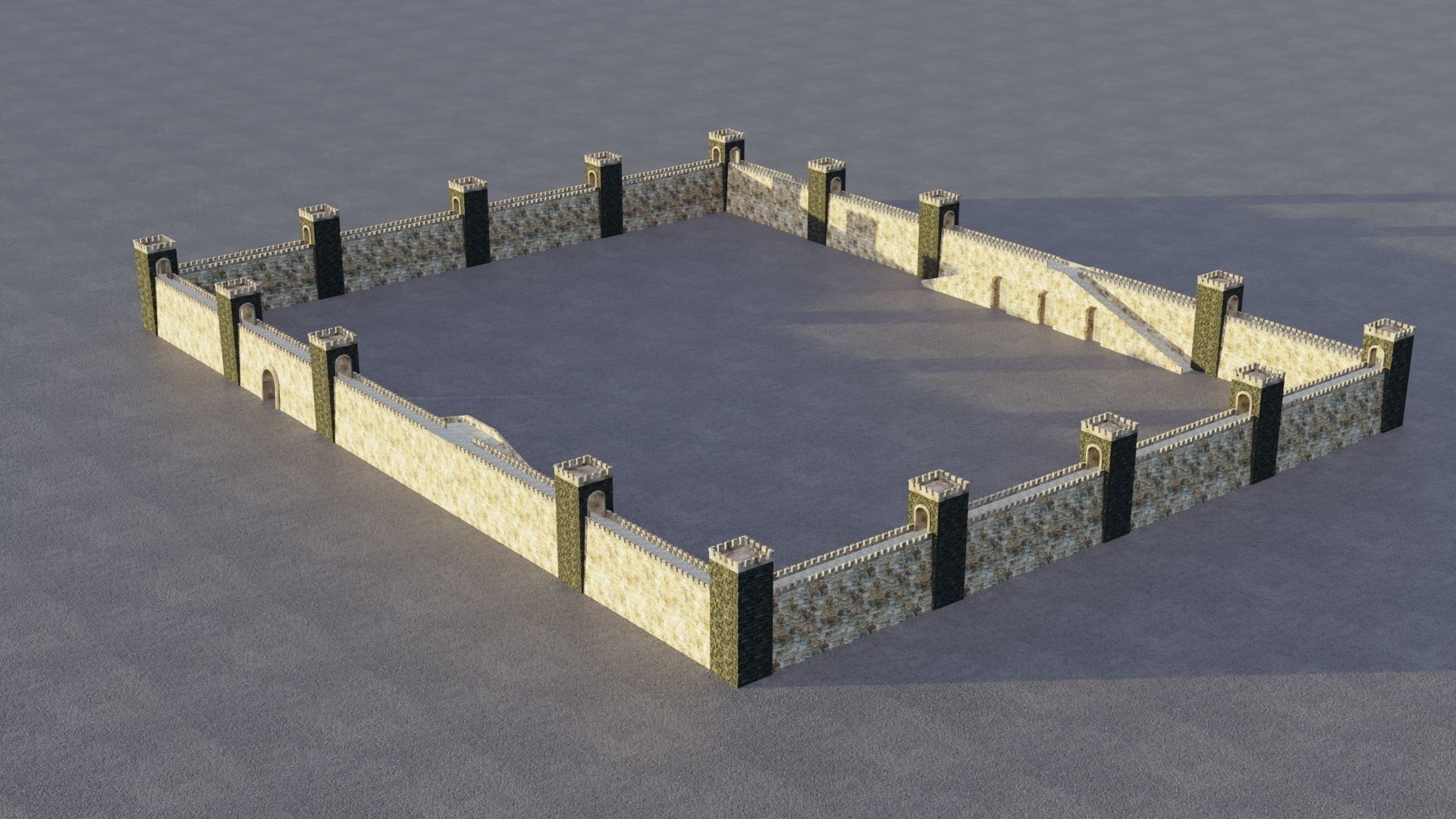 Fortified walls Low-poly 3D model_10