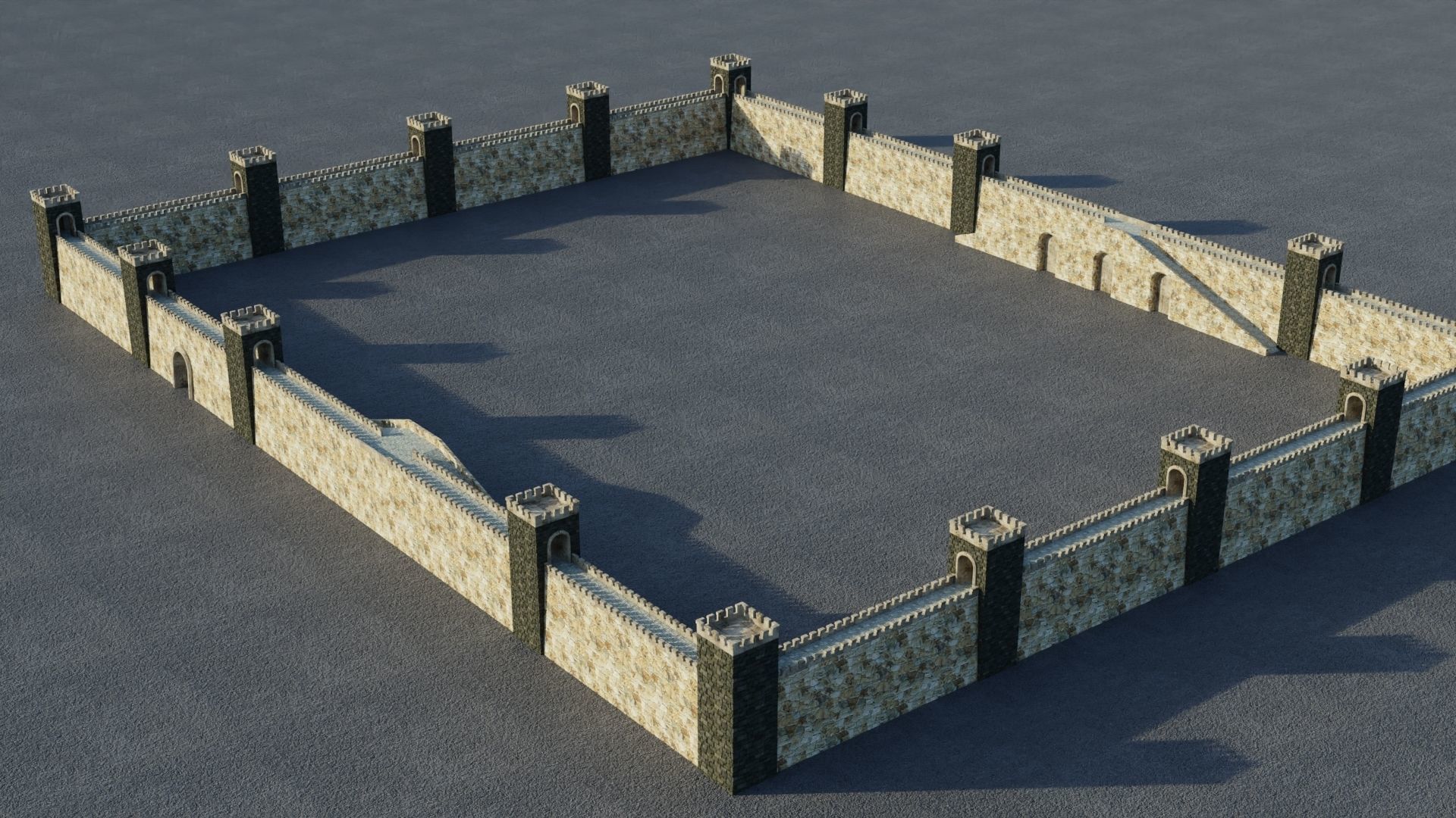 Fortified walls Low-poly 3D model_7